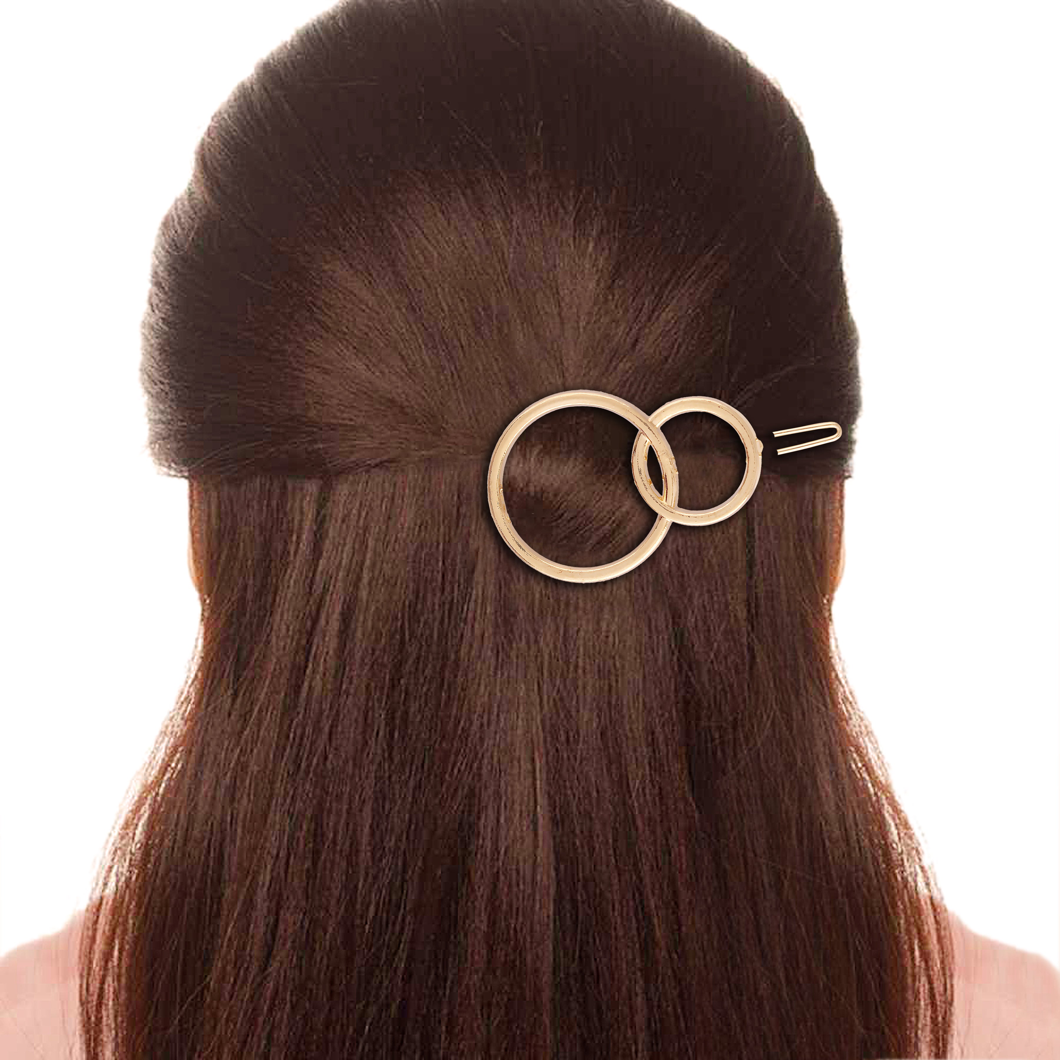 Women Set of 2 Toned Dual Circular Shaped Hair Pins (Rosegold and Gold)