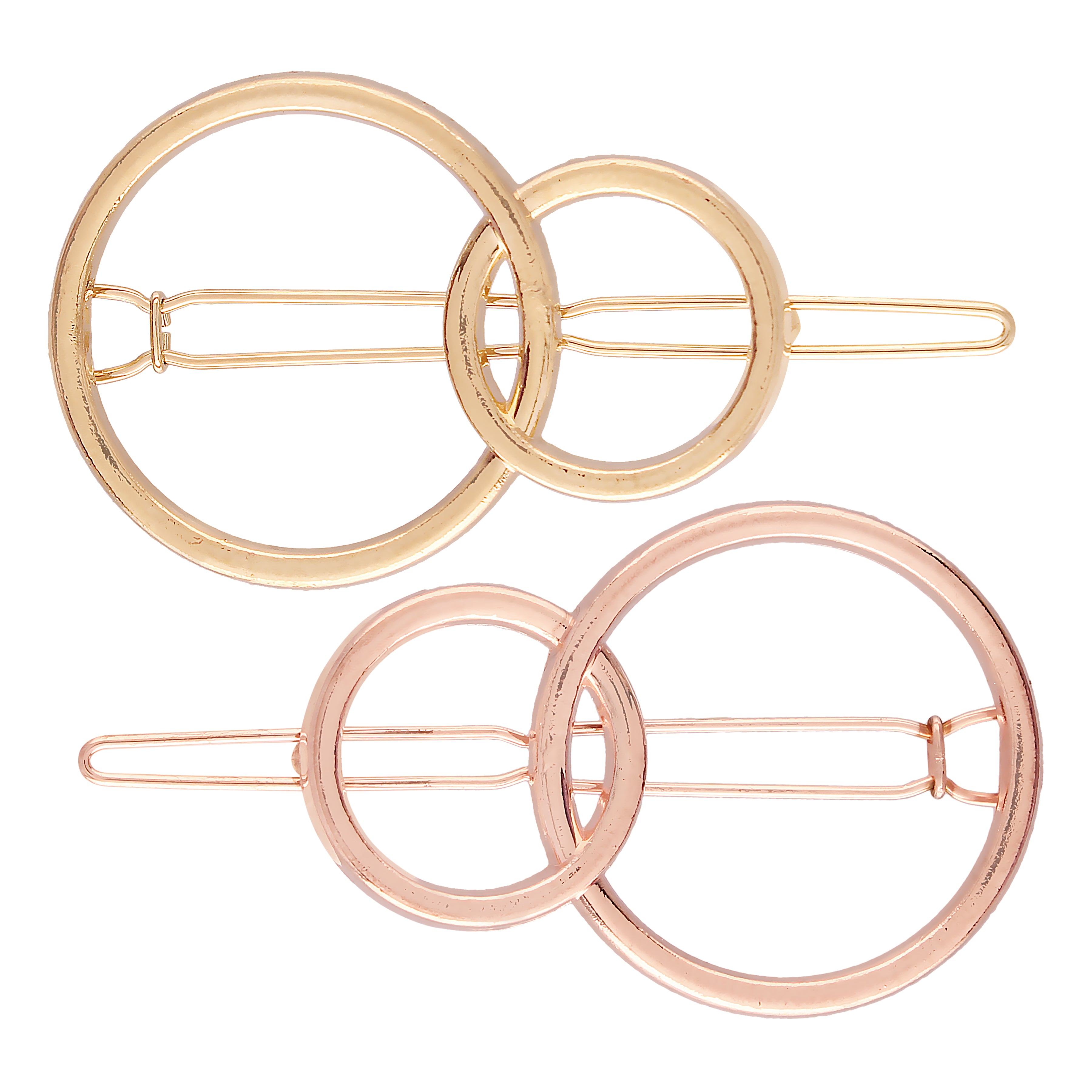 Women Set of 2 Toned Dual Circular Shaped Hair Pins (Rosegold and Gold)