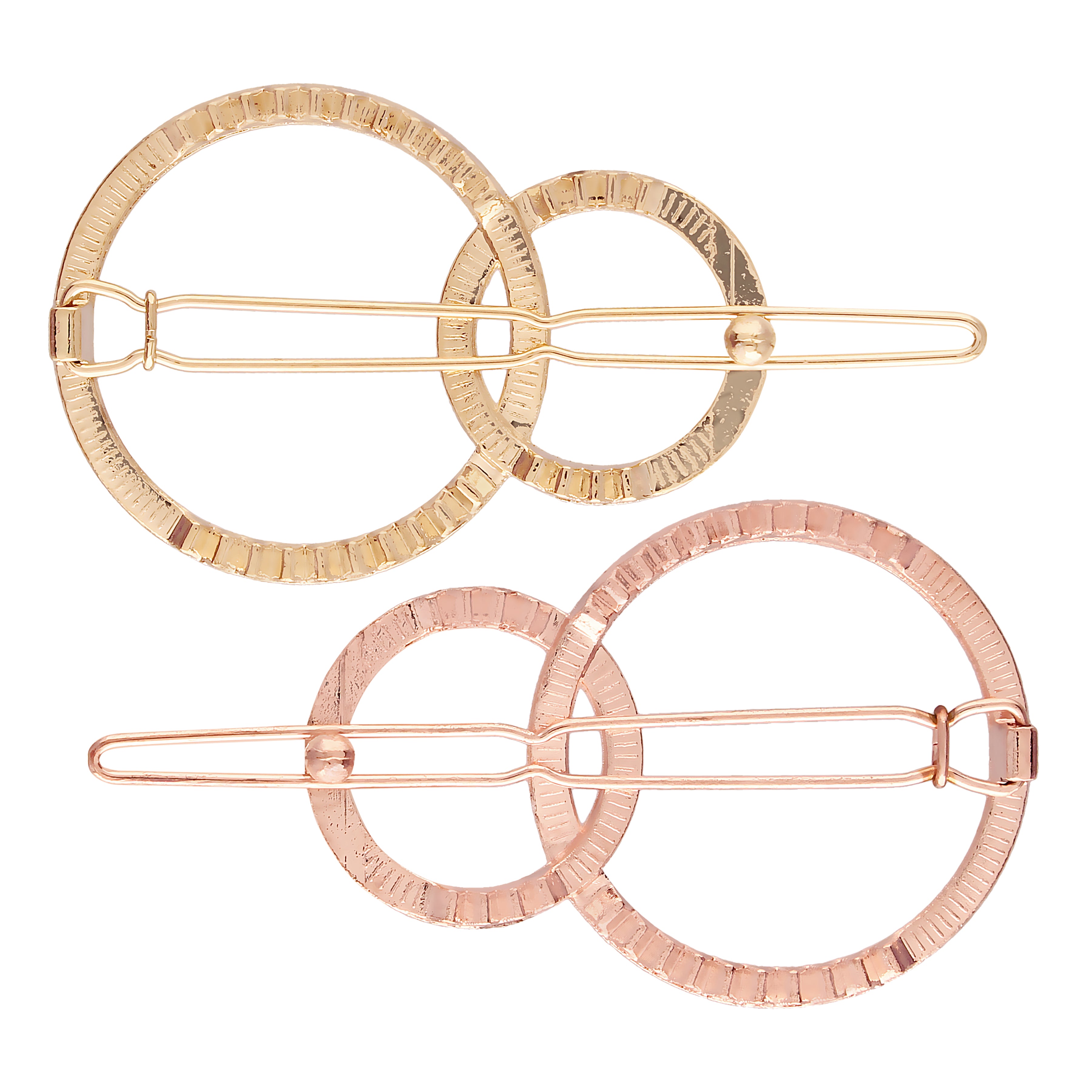 Women Set of 2 Toned Dual Circular Shaped Hair Pins (Rosegold and Gold)
