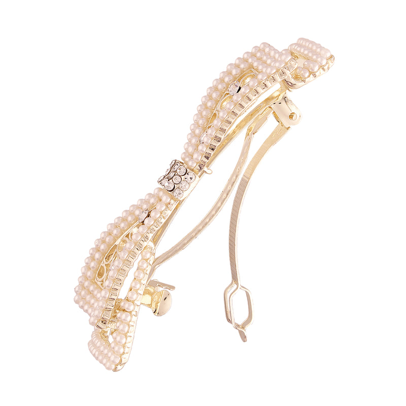 Pearl Beaded Bow Hair Clip For Womens/Girls