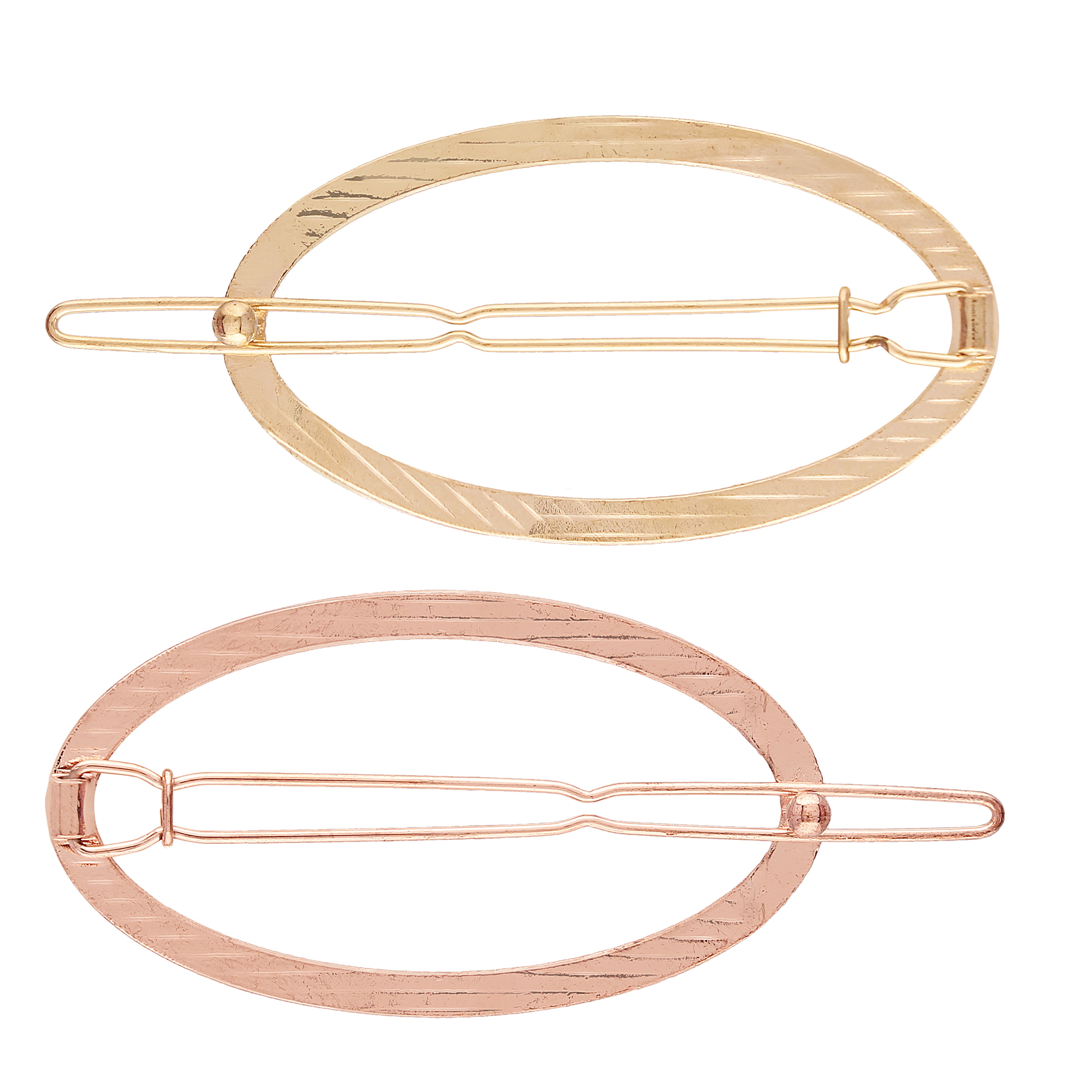 Women Set of 2 Oval Shaped Hair Pins (Rosegold and Gold)