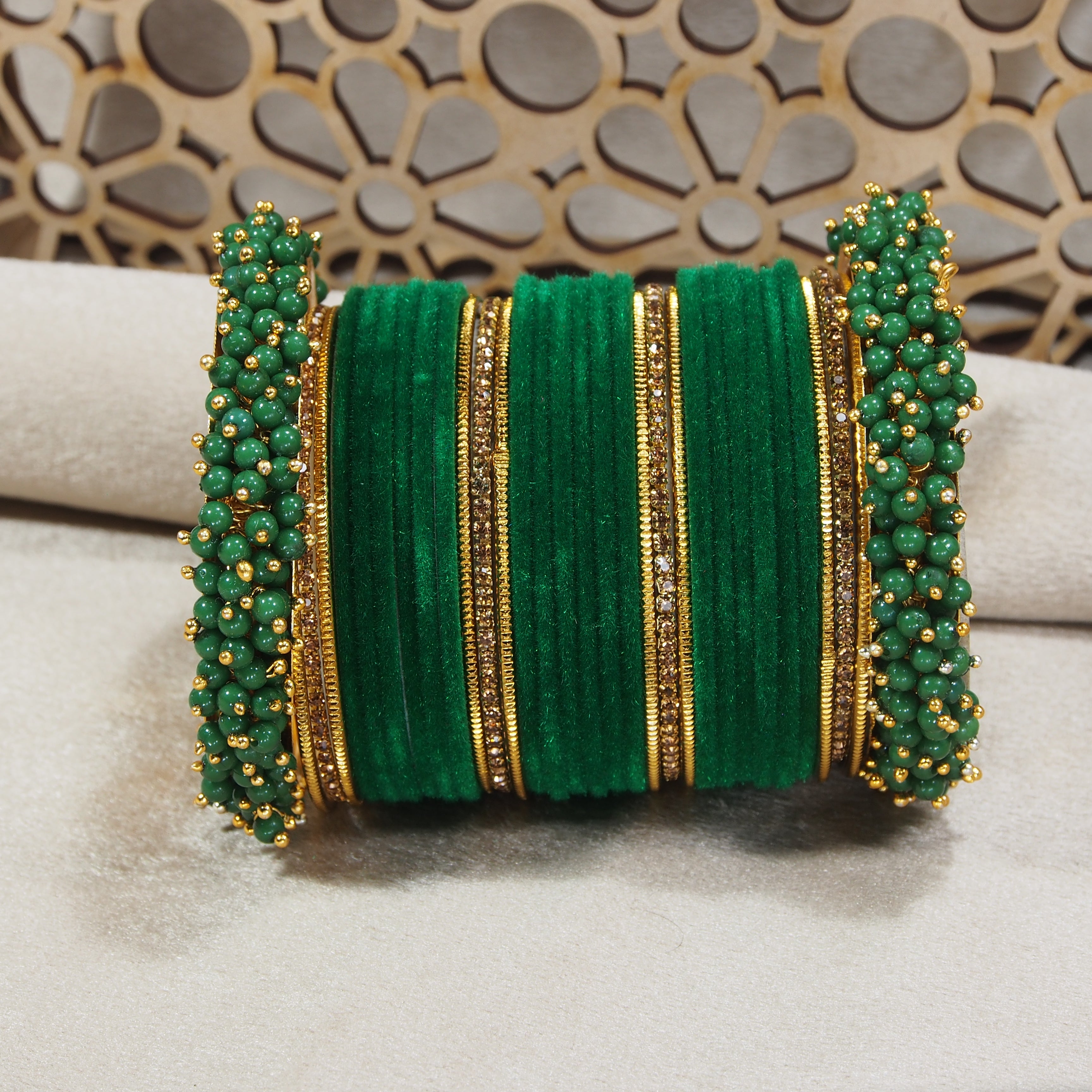Velvet Chuda Bangle Set With Pearl , stone beaded Kada
