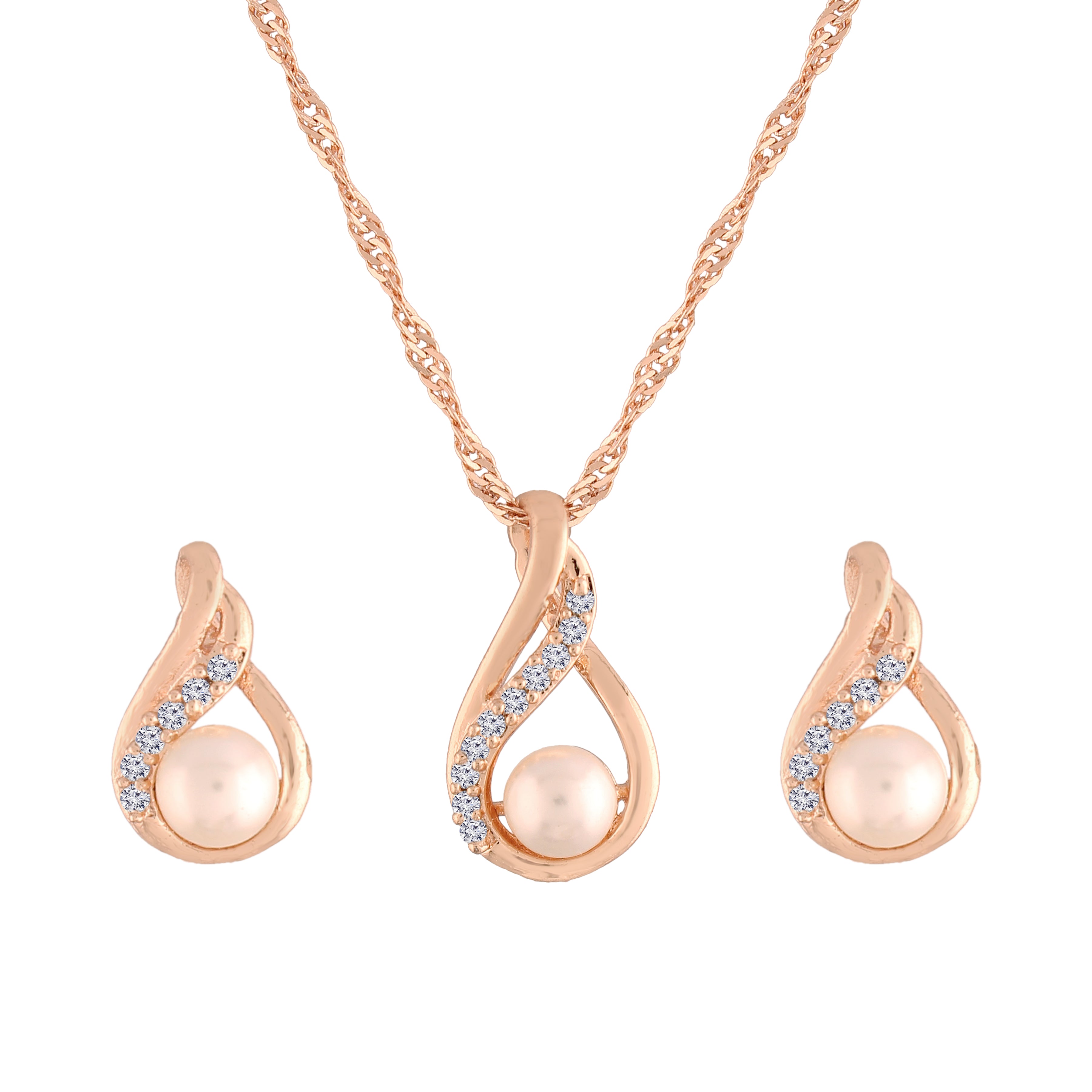 rose gold chain pendent , american daimond , pearls drop earring