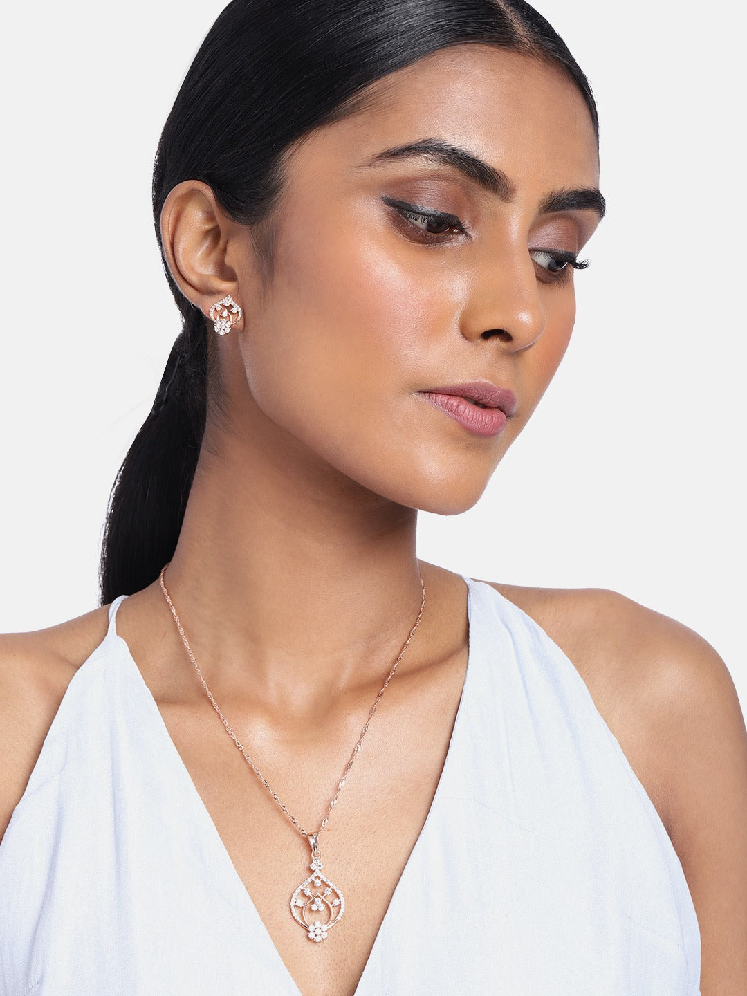 stone studs , chain pendant