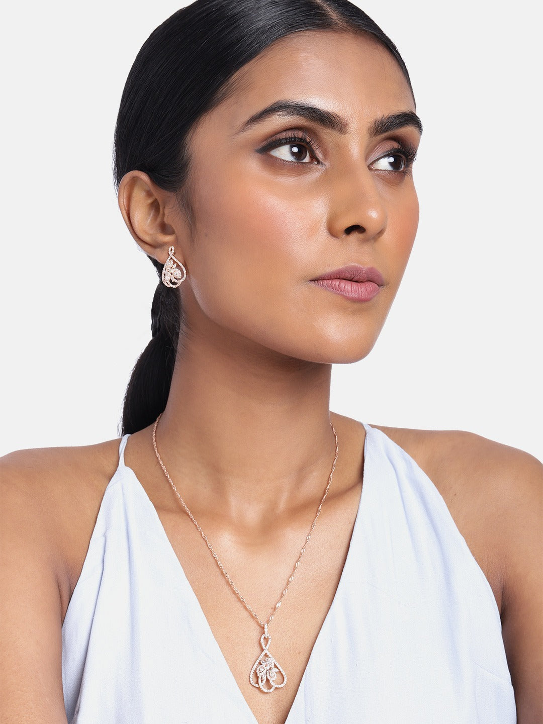 silver chain pendent , stones , drop earring