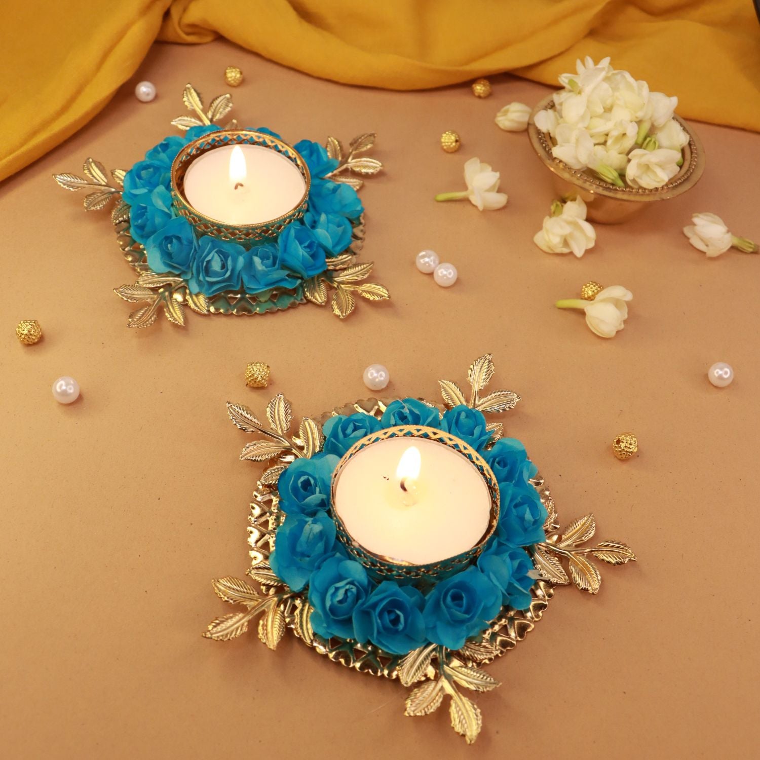 Festive Petal Flowers Diyas with Tealights- Set Of 2