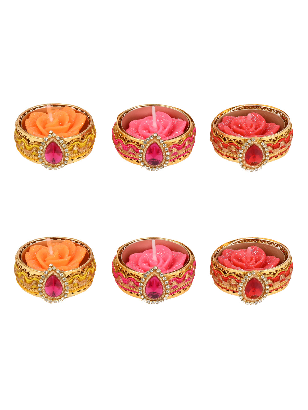 Festive Kundan Studded Diyas with tealights - Set Of 6