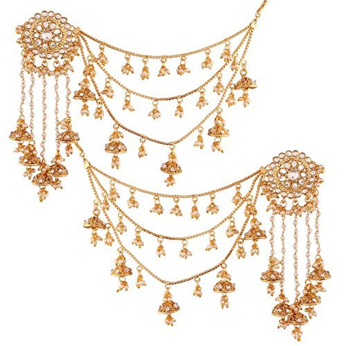 Bahubali Earrings with Hair Chain