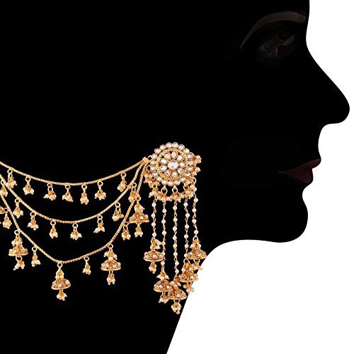 Bahubali Earrings with Hair Chain