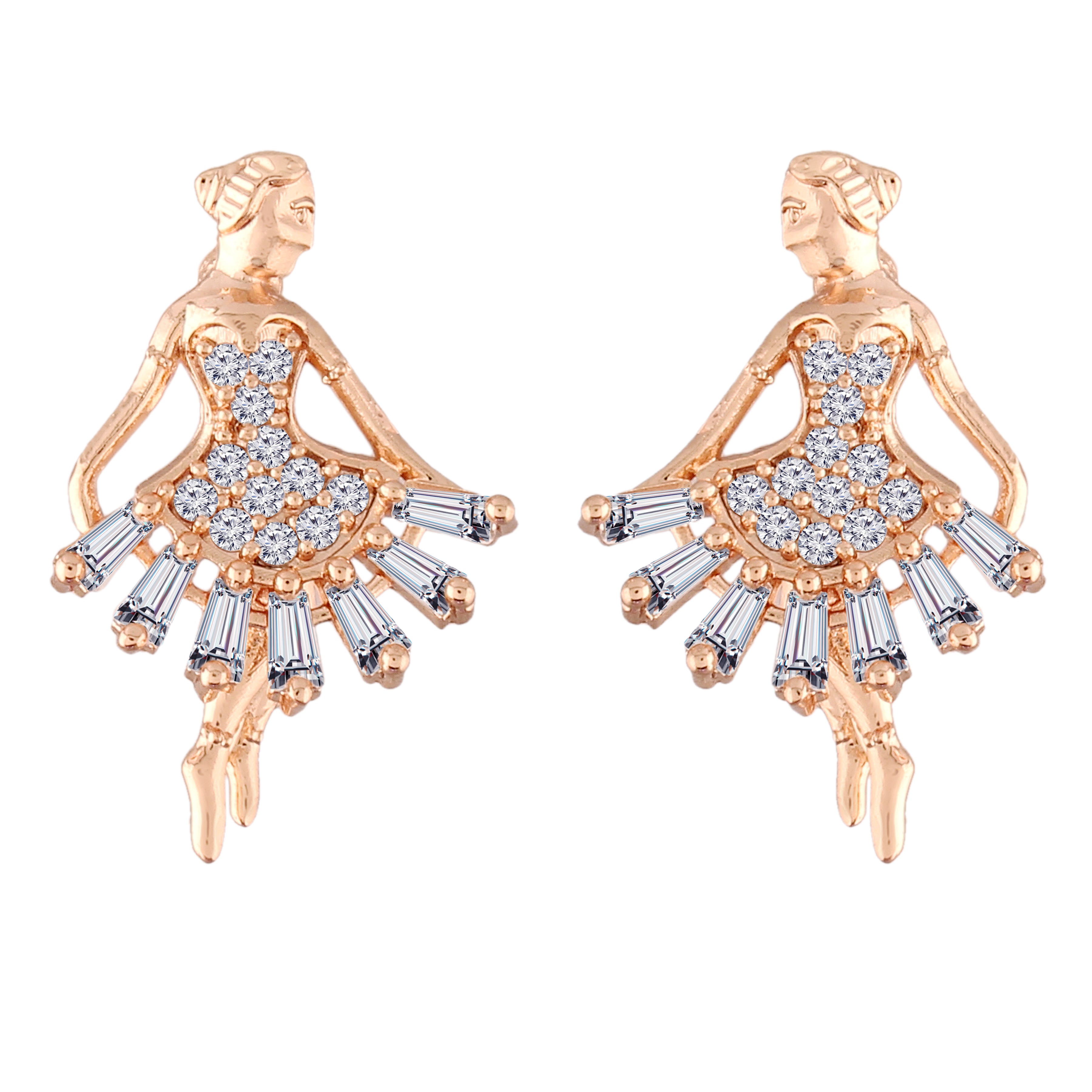 Rose Gold & CZ Ballet Dancing Earrings