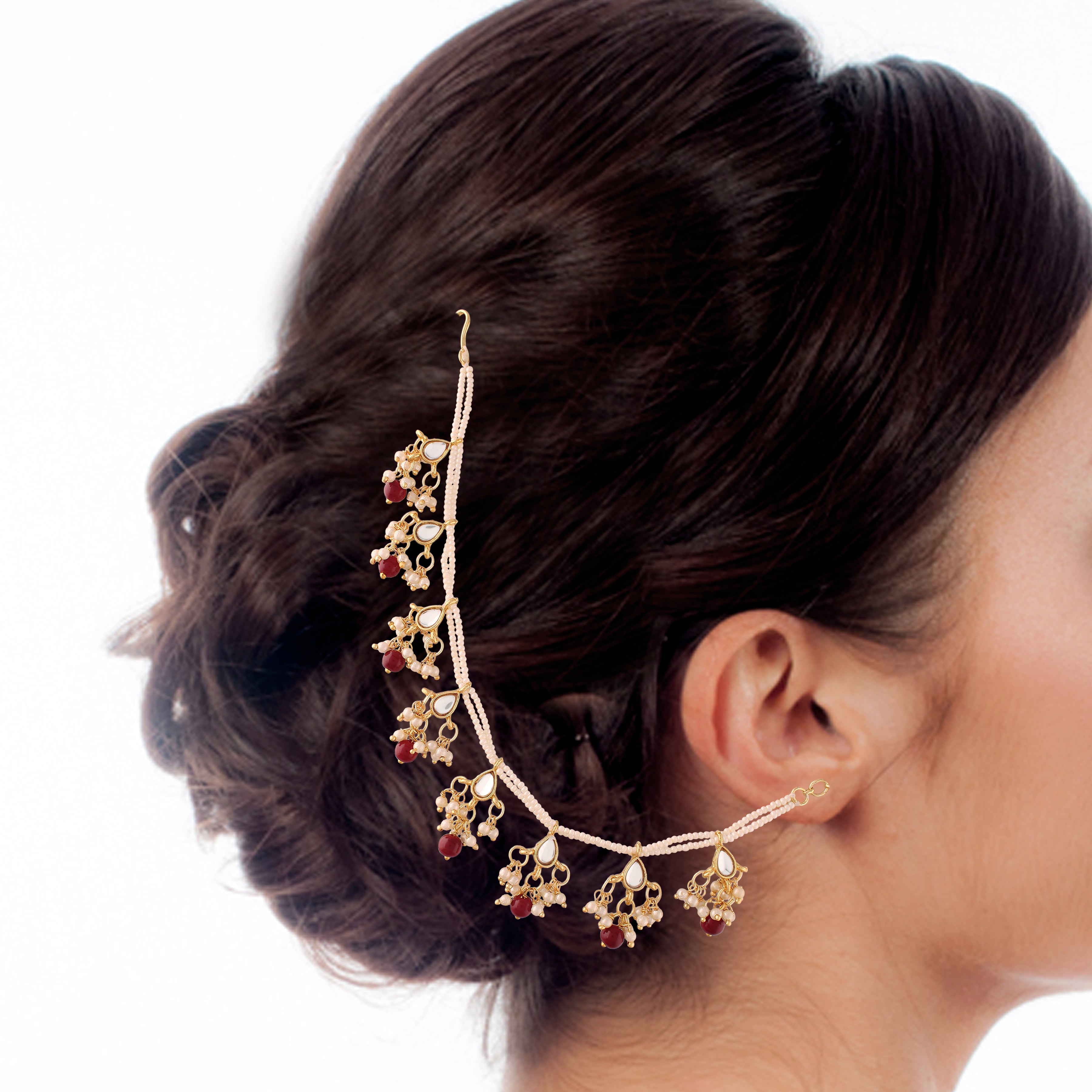 Prakruti Maroon Pearl Hair Chain