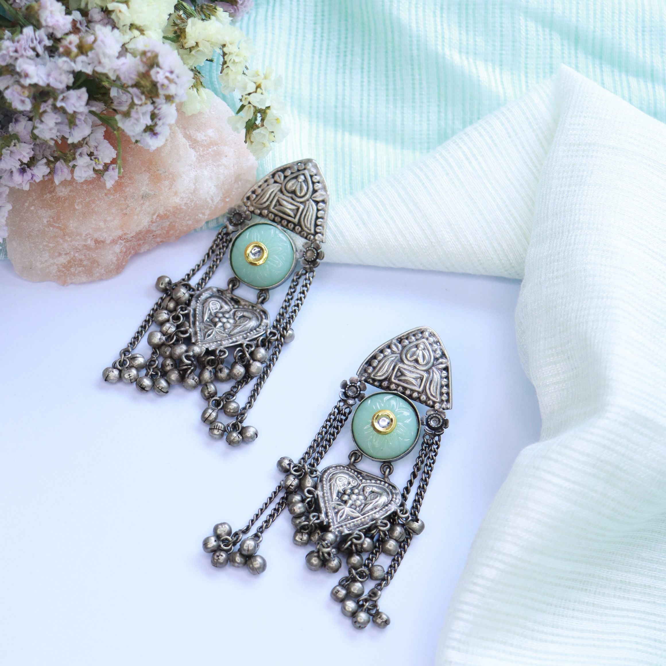 oxidised earring , kundan , ghungroo