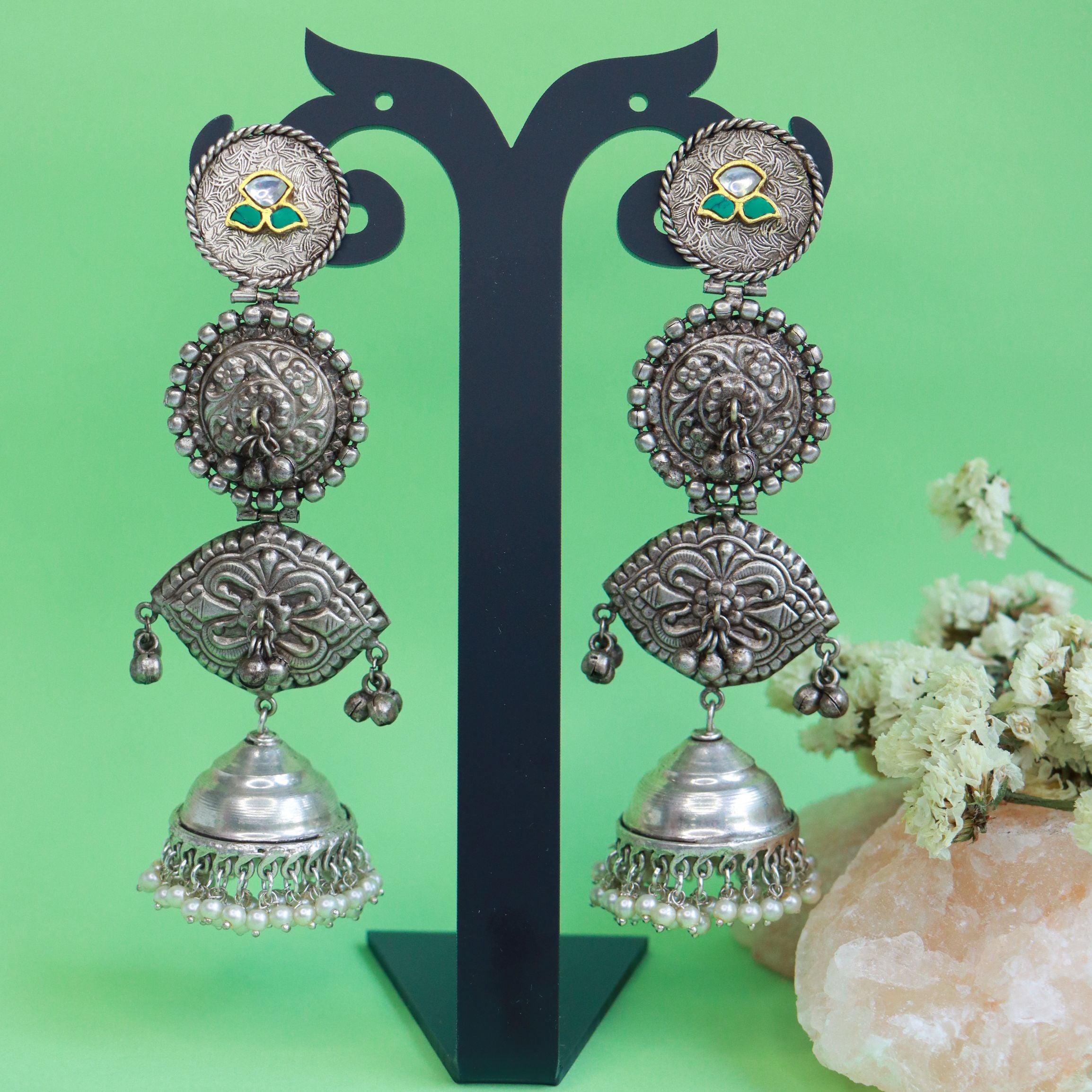 oxidised , kundan , , pearls , ghungroo earring