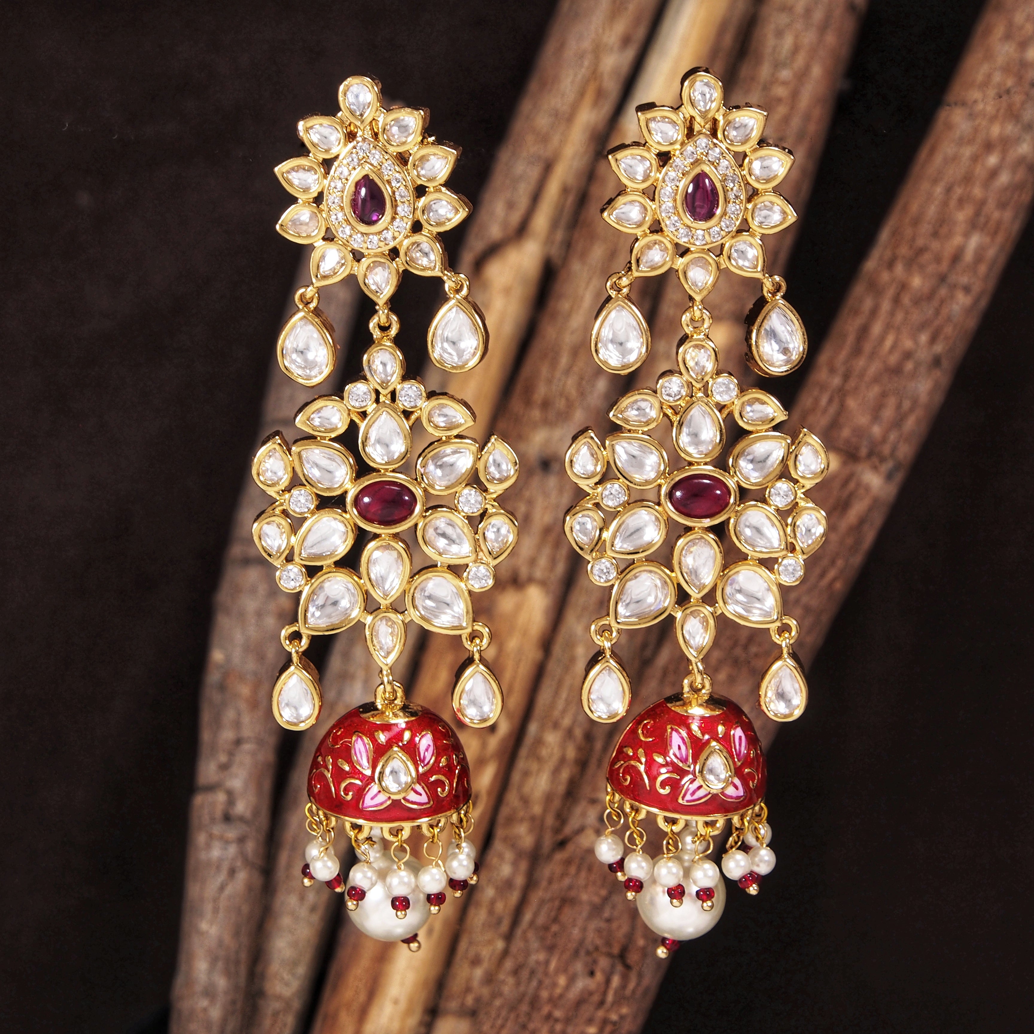 meenakari , kundan , pearls , stones earring