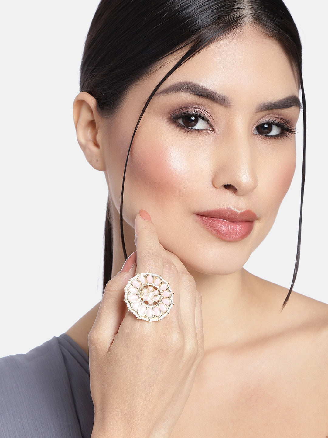 kundan , pearls finger ring