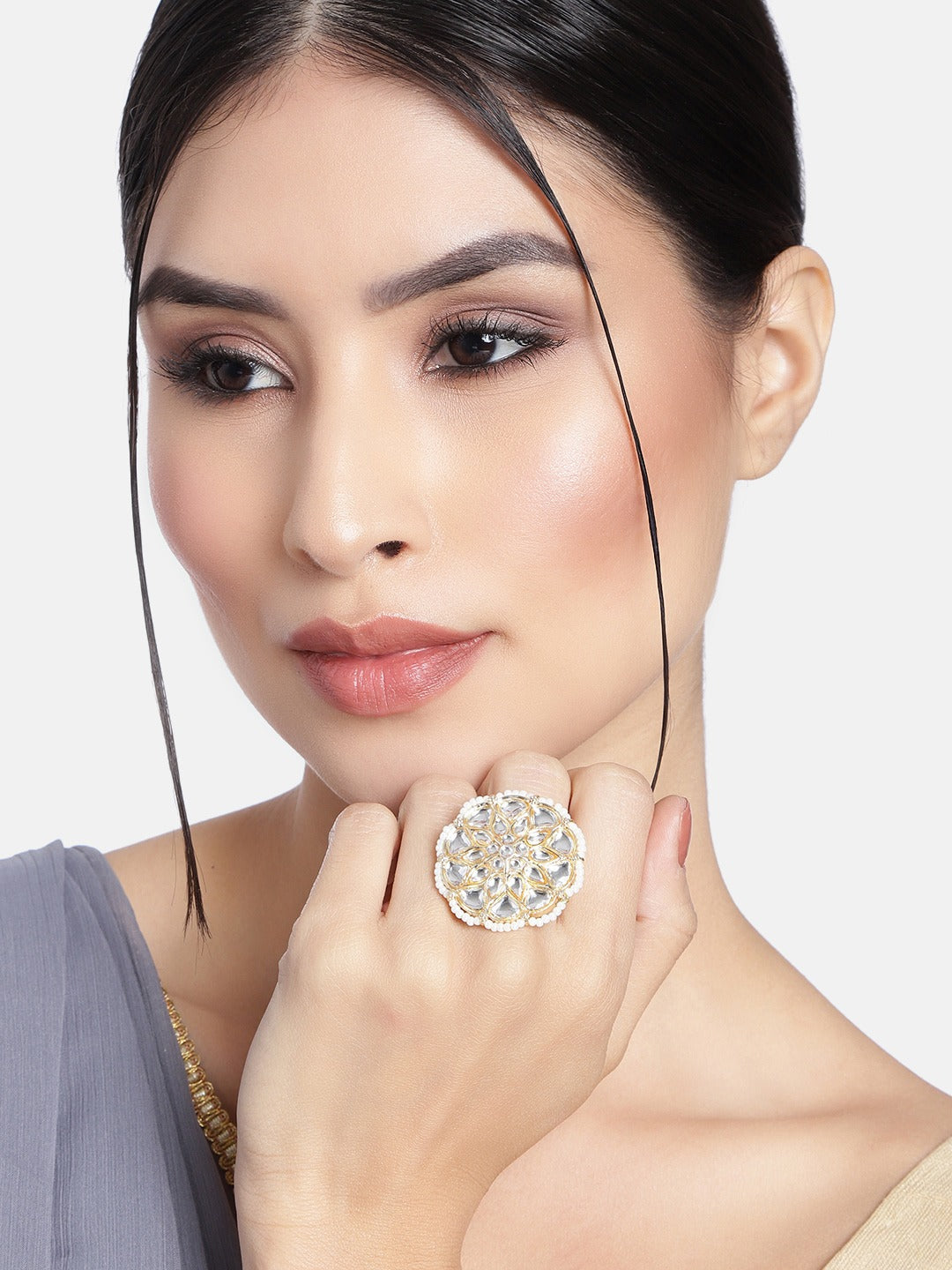 kundan , pearlls finger ring