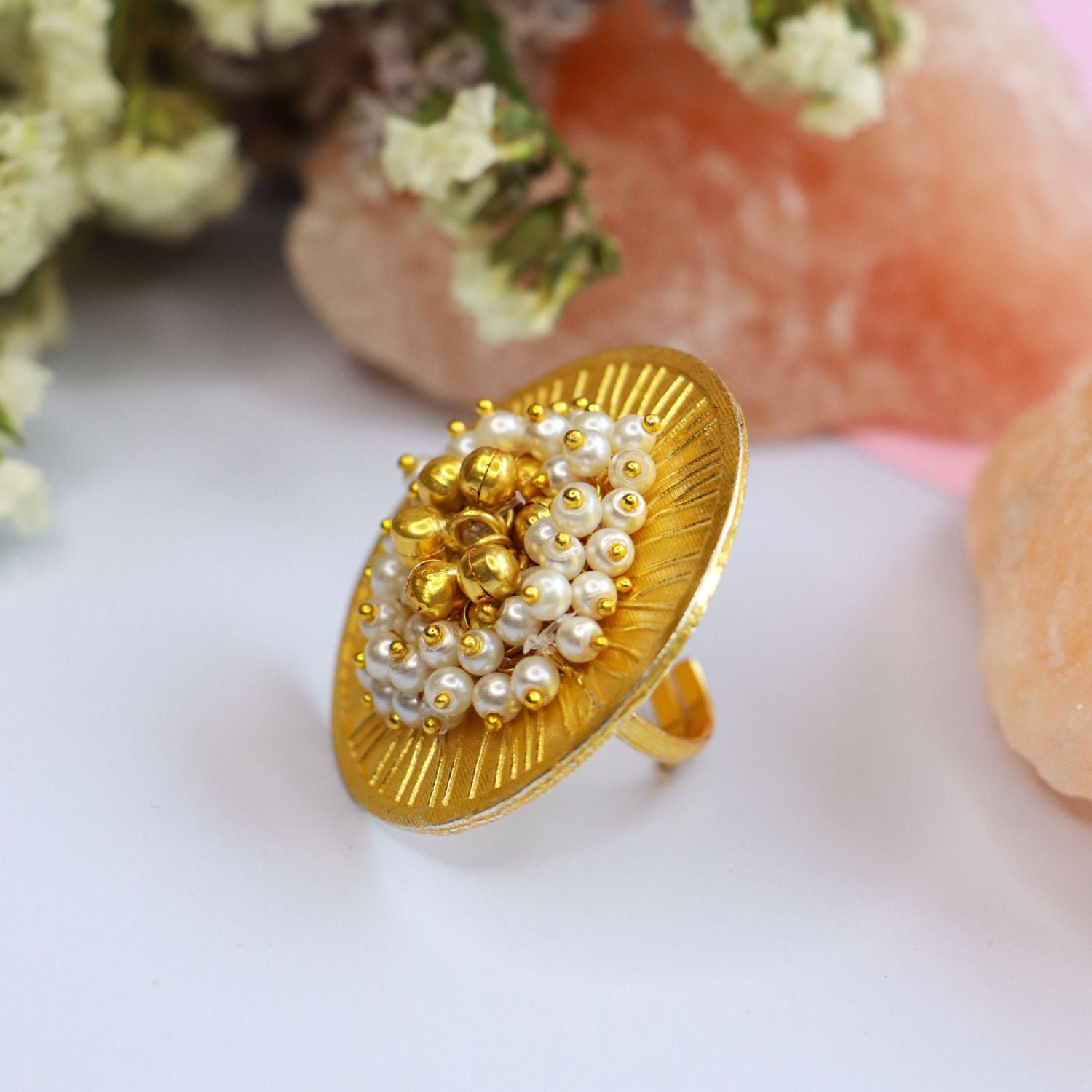 gold ghungroo , pearls , finger ring