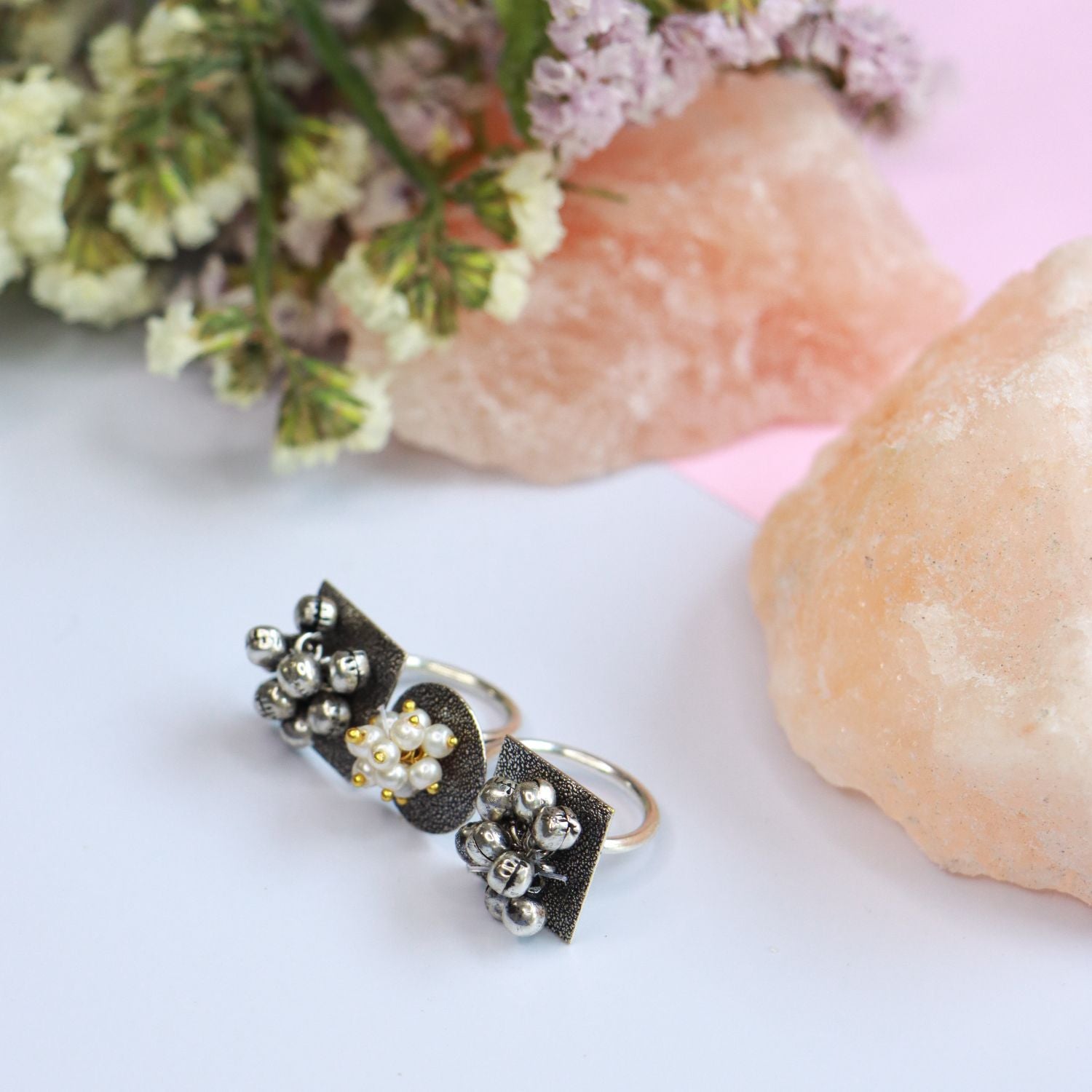 oxidised ,ghungroo, pearls , finger ring
