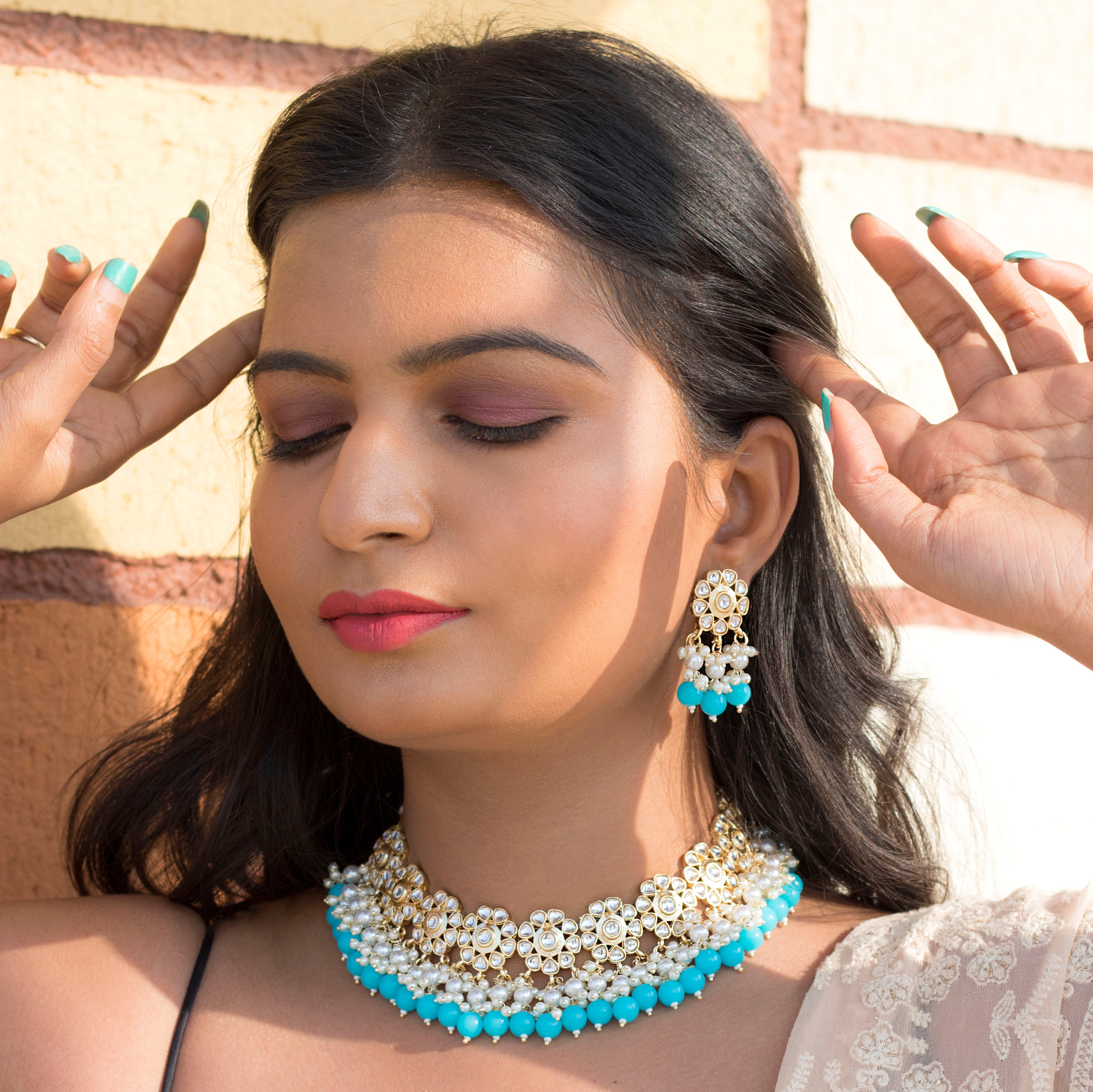 meenakari , kundan , pearls , stones jewellery set