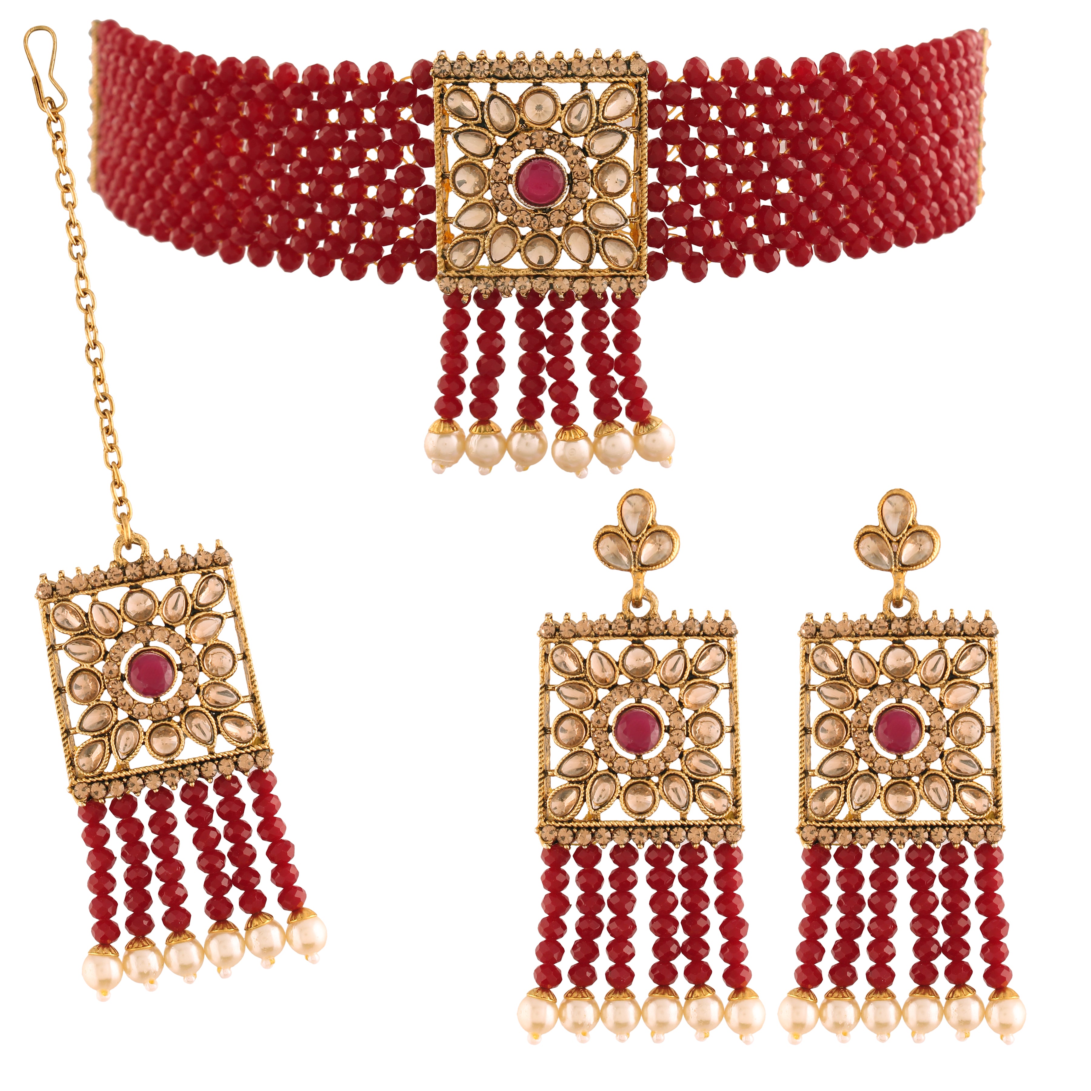 Hemika Maroon Necklace Set