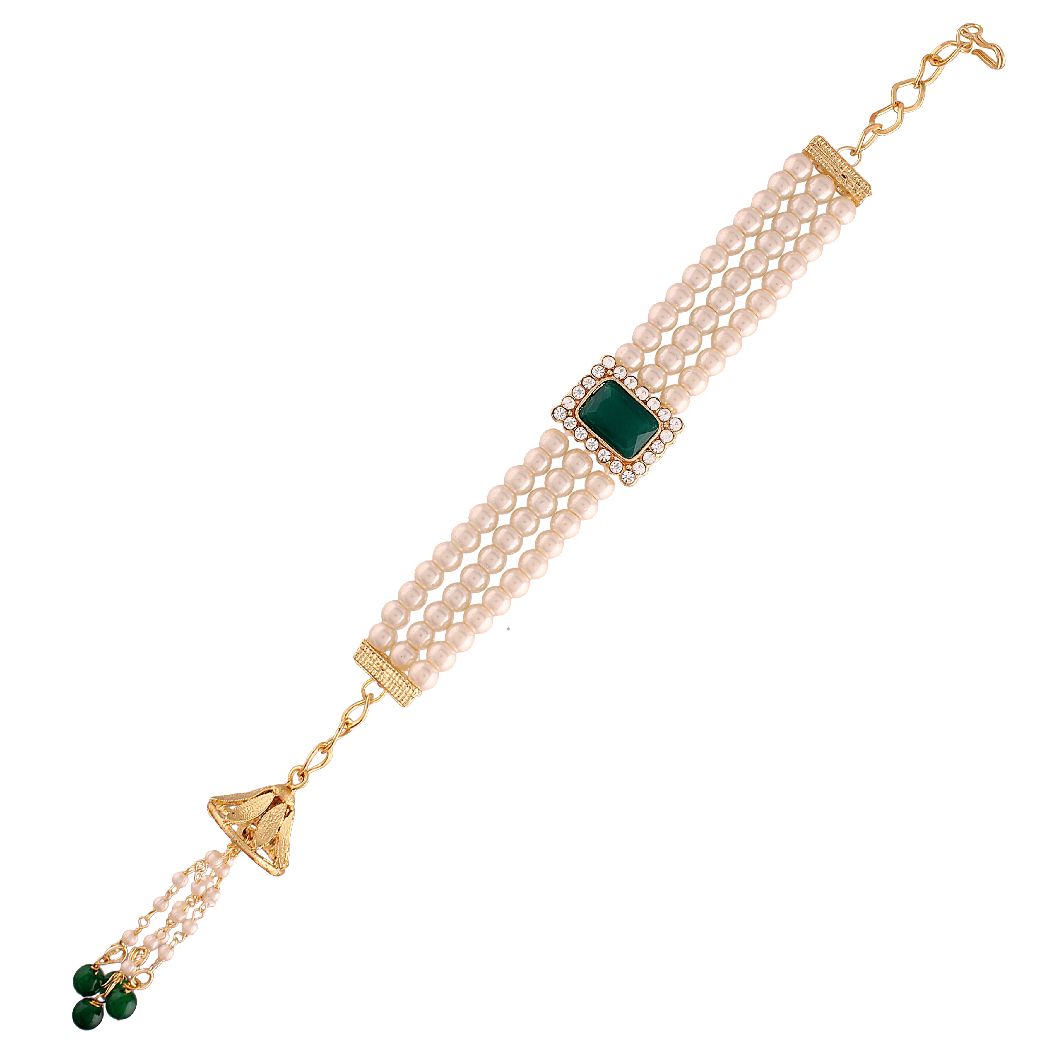 Gold Plated Hanging Pearl Studded Lumba for Bhabhi