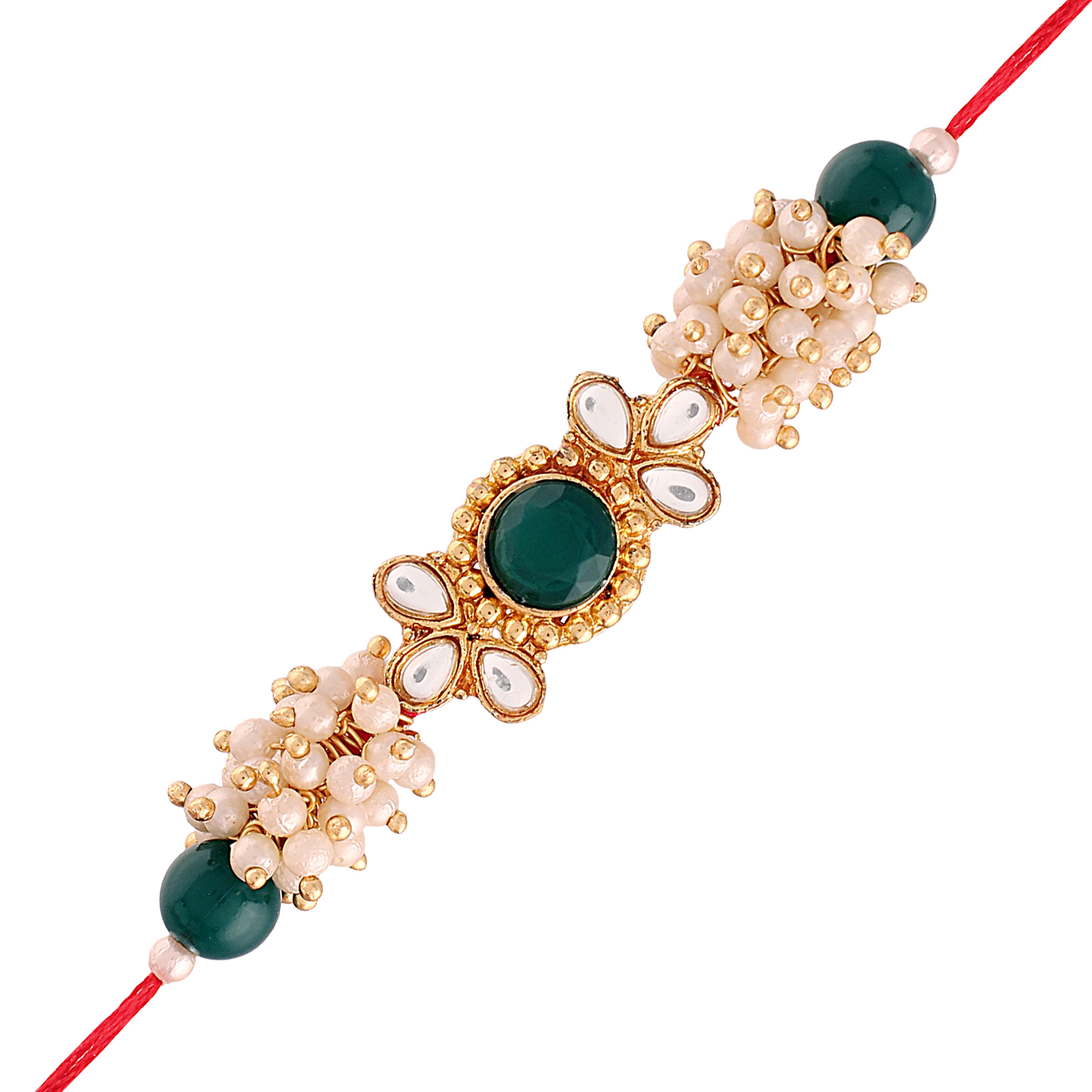 Beads Pearls And CZ Rakhi with Roli chawal