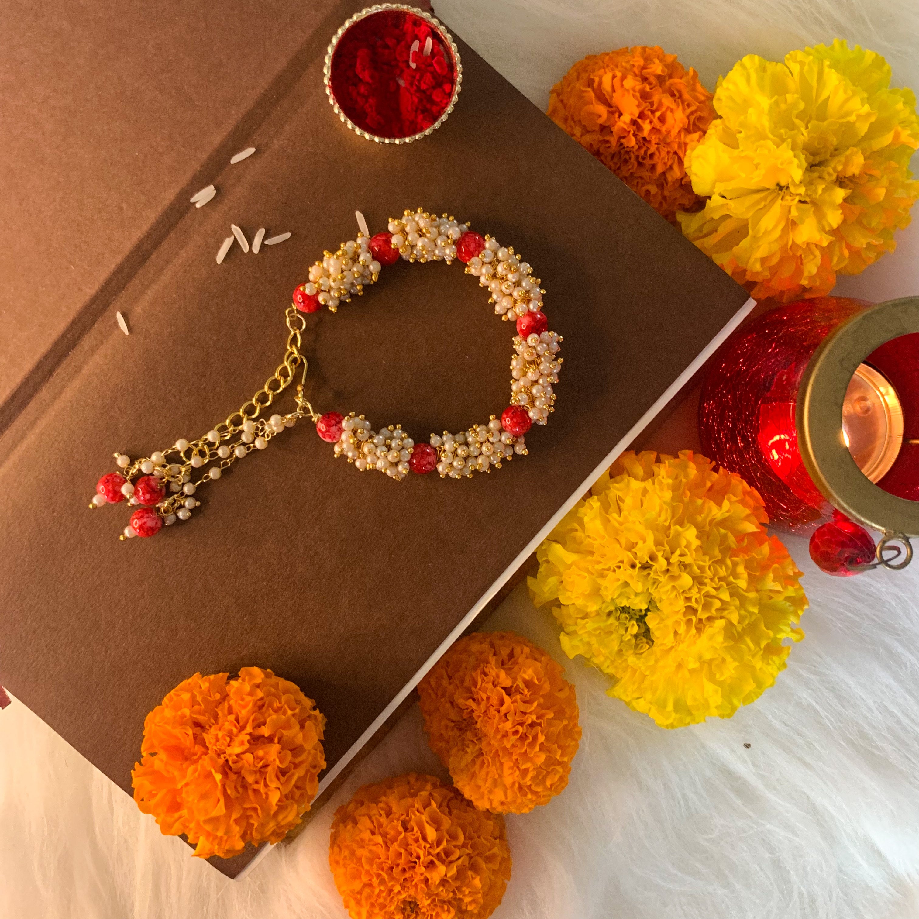 Gold Plated Hanging Pearl Studded Lumba for Bhabhi