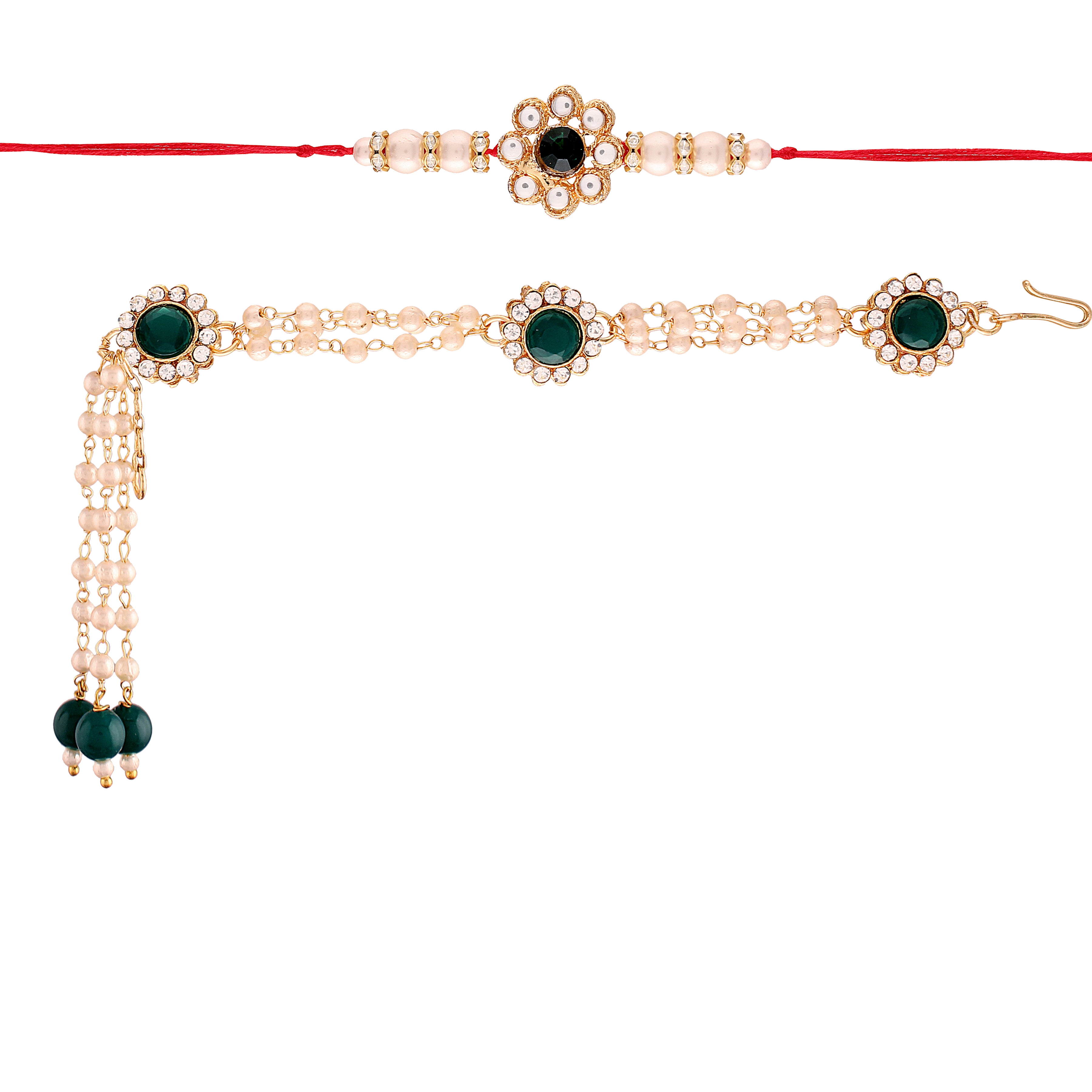 Antique Pearl Bhaiya Bhabhi Lumba Rakhi With Roli Chawal