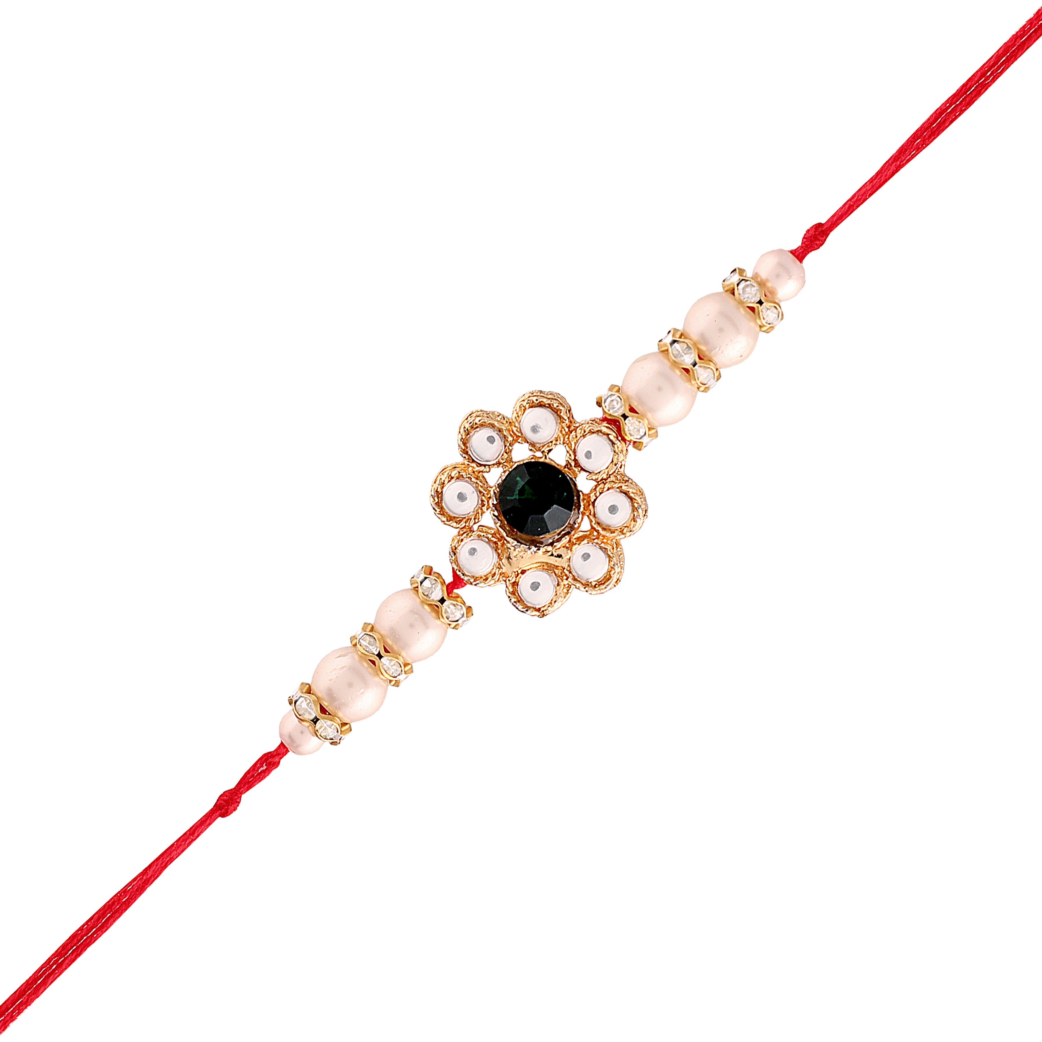 Gold Plated Ethnic Designer Pearl Kundan Rakhi Bracelet for Brother/Men