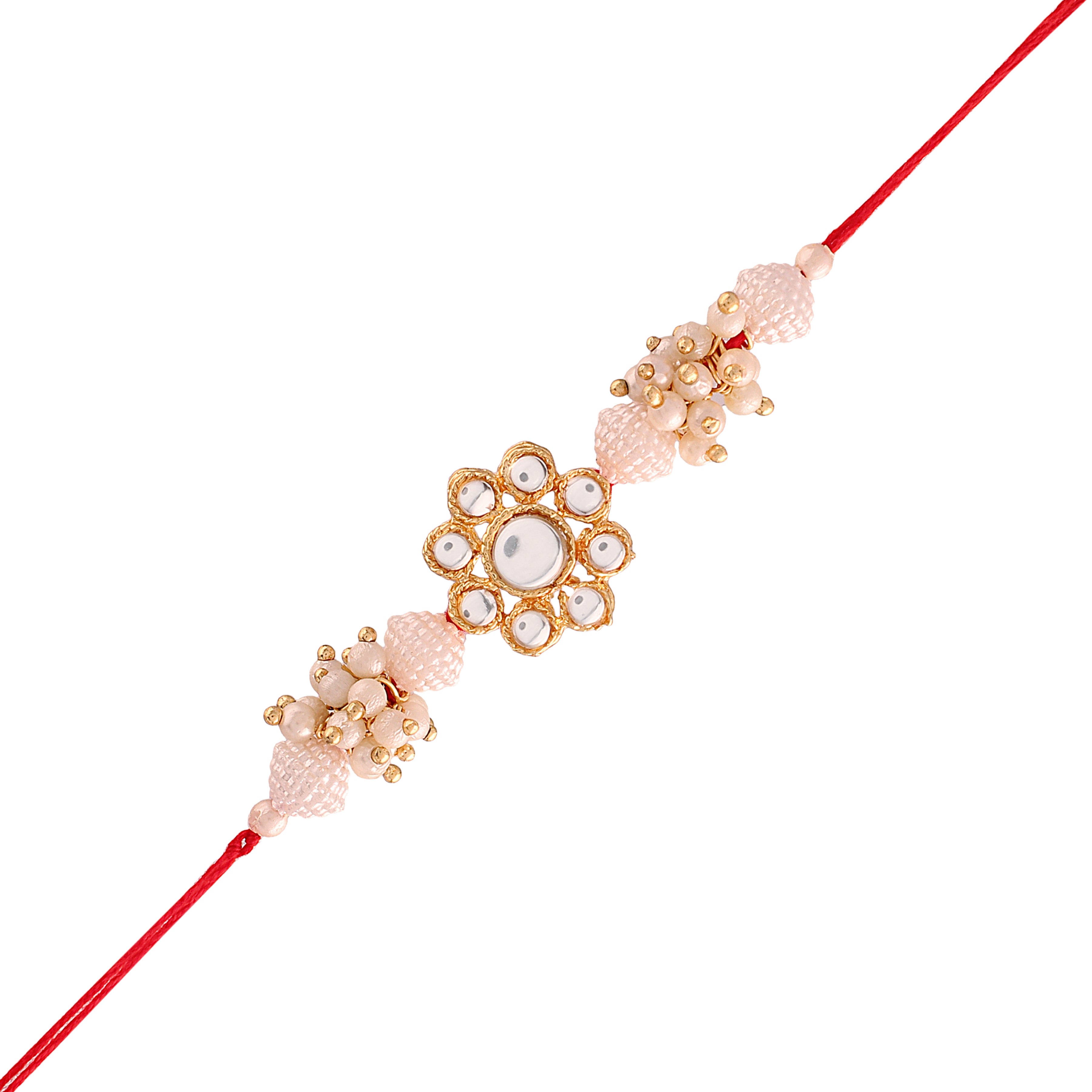 Gold Plated Ethnic Designer Pearl Kundan Rakhi Bracelet for Brother/Men