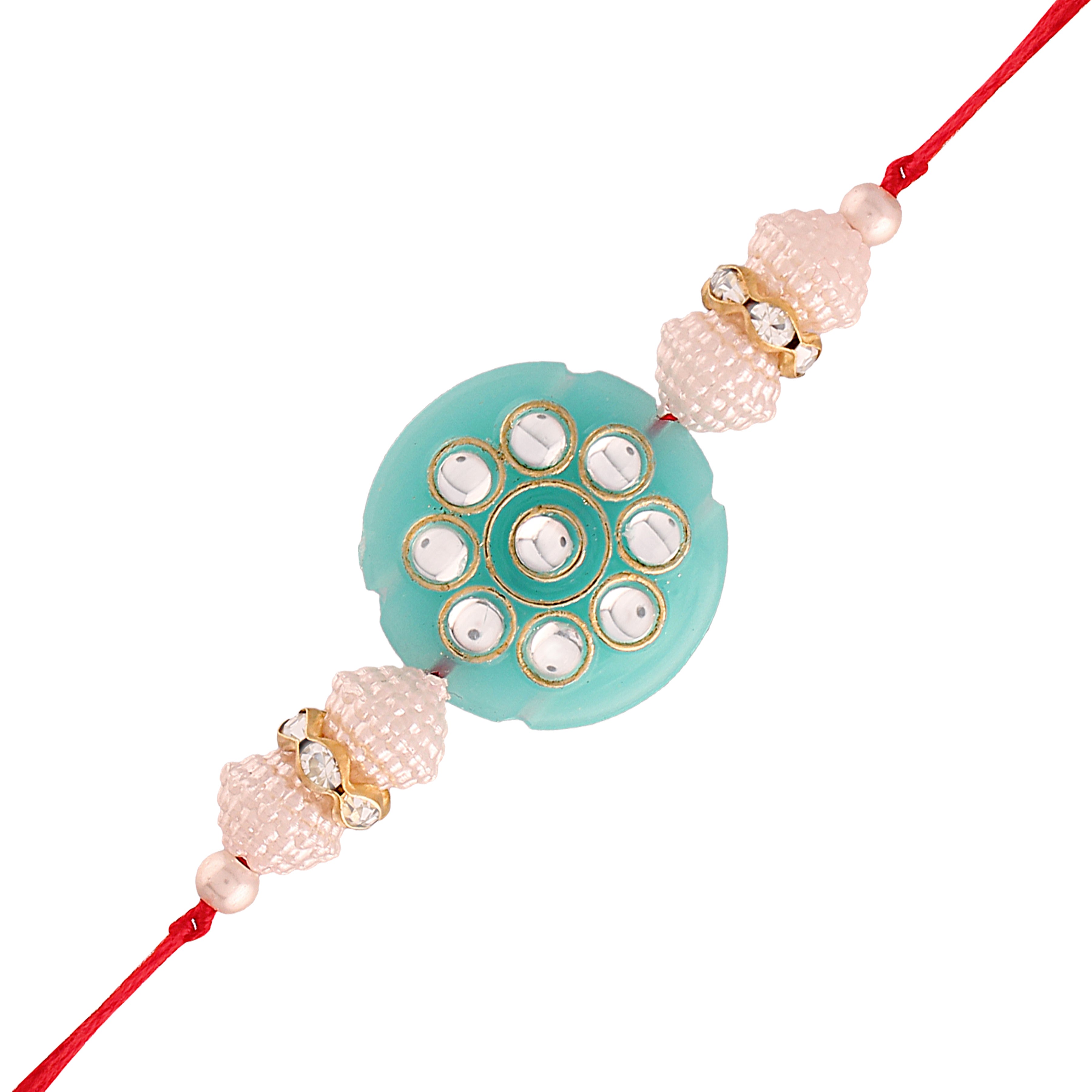 Gold Plated Ethnic Designer Pearl Kundan Rakhi Bracelet for Brother/Men