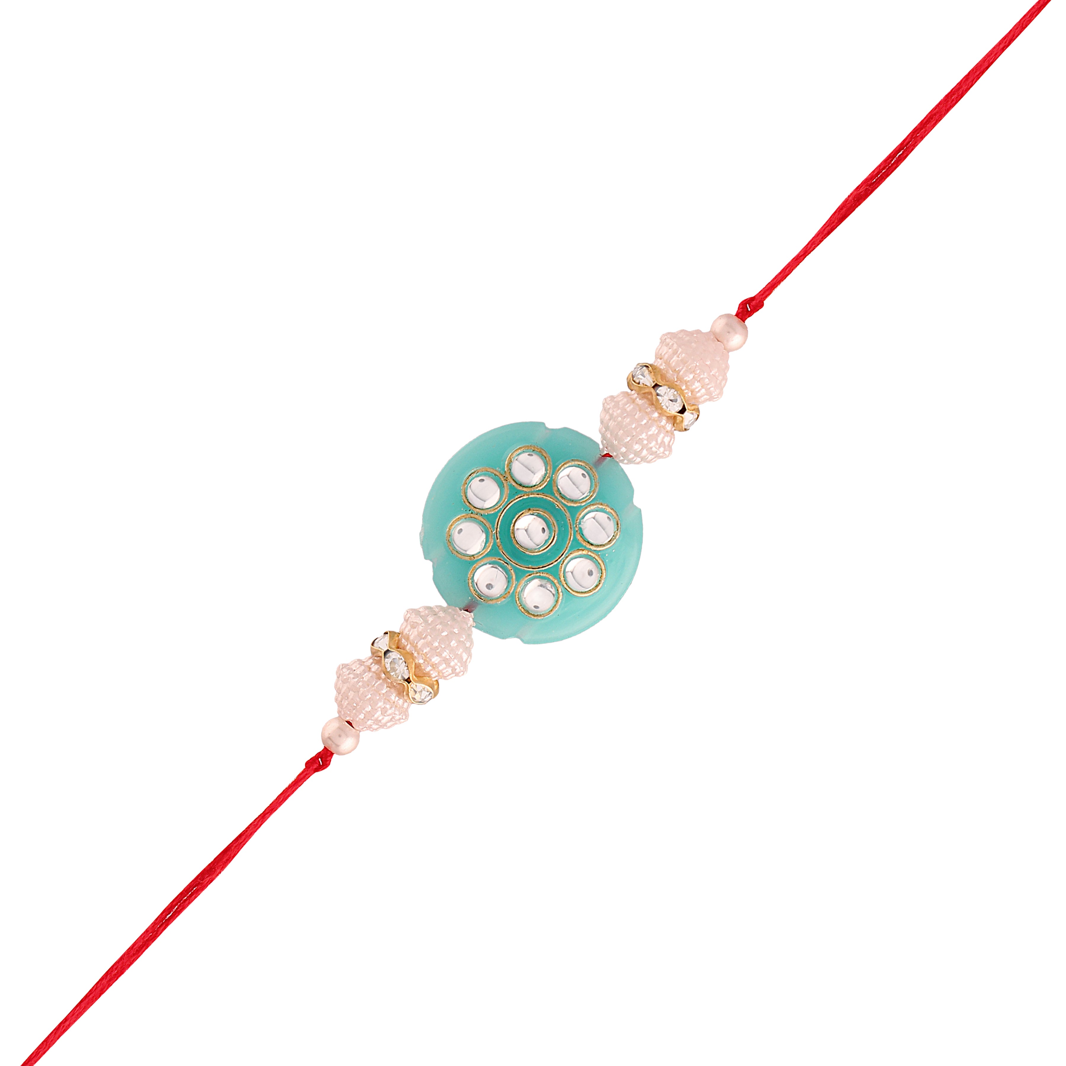 Gold Plated Ethnic Designer Pearl Kundan Rakhi Bracelet for Brother/Men