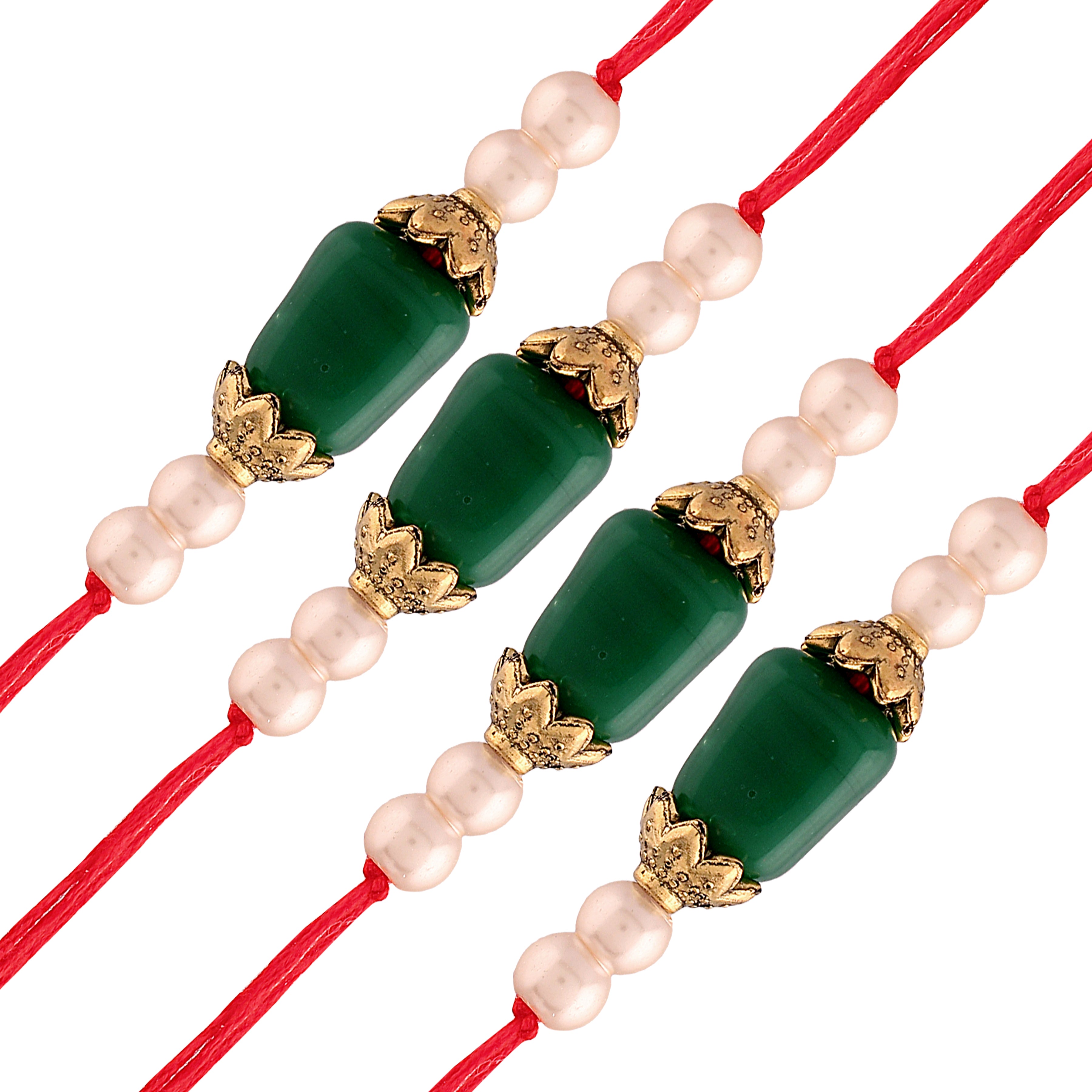 18k Gold Plated Pearl Combo Rakhi Bracelet for Men/Brother (Pack of 4)