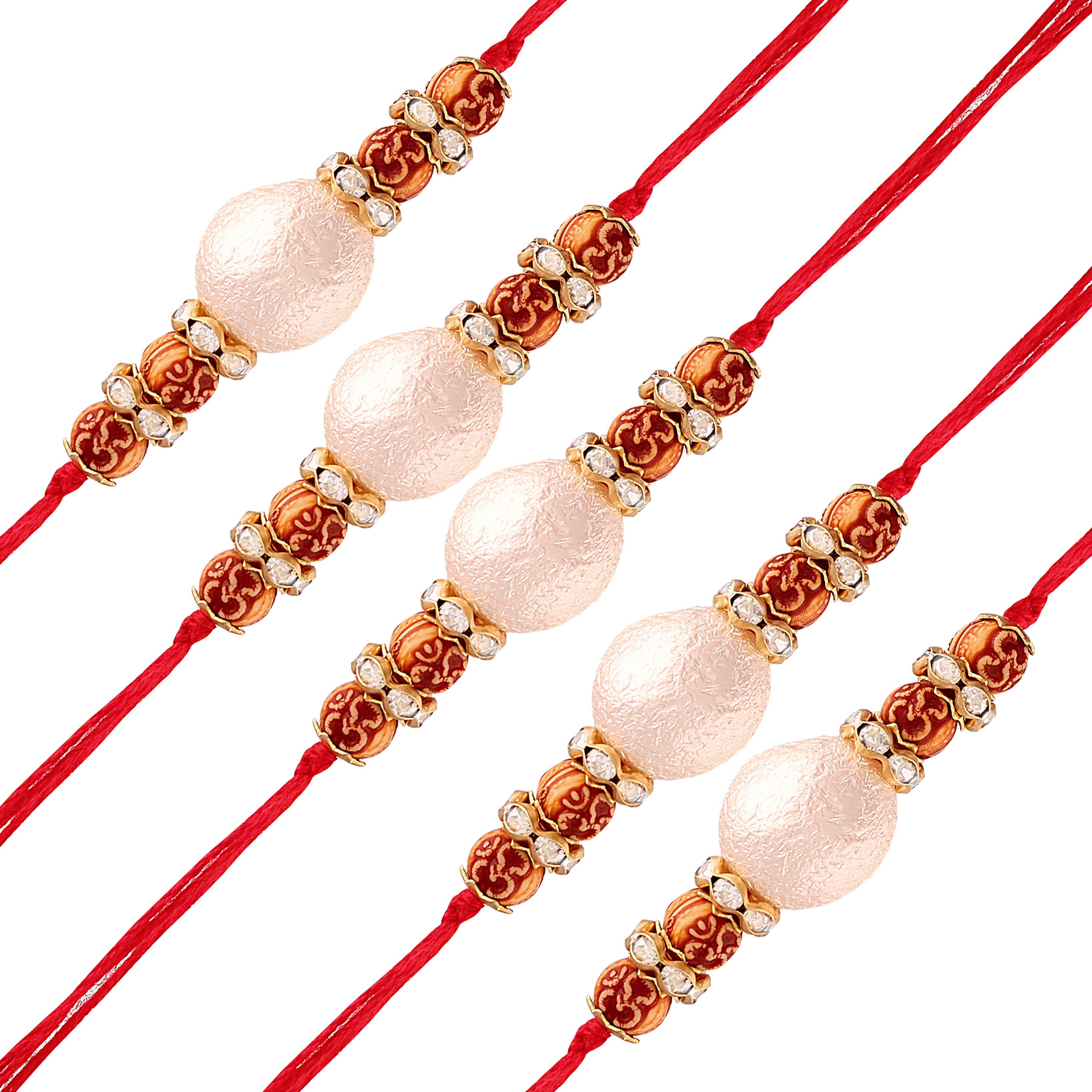 18k Gold Plated Pearl Combo Rakhi Bracelet for Men/Brother( Pack Of 5)