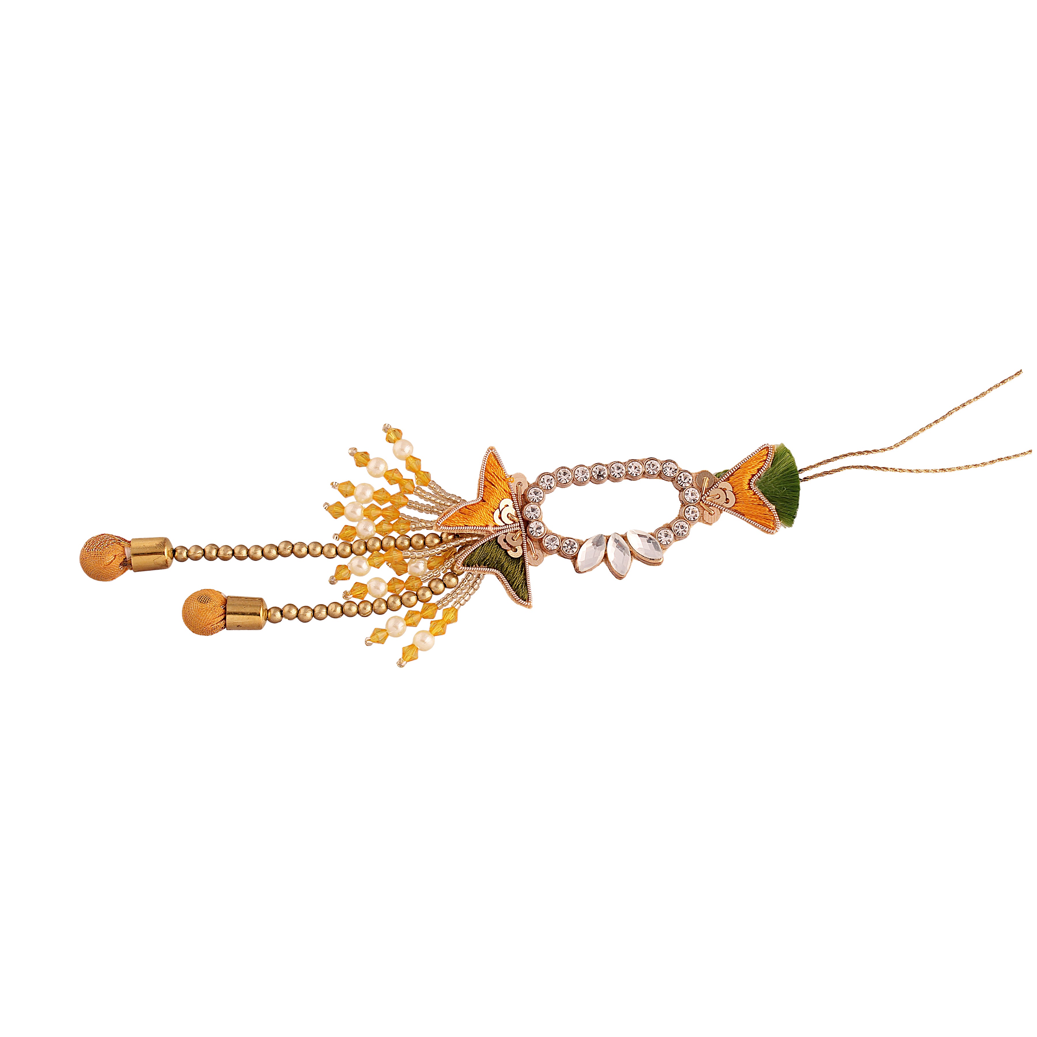 Yellow Green Pearl Bead Bhaiya Bhabhi Rakhi With Roli Chawal