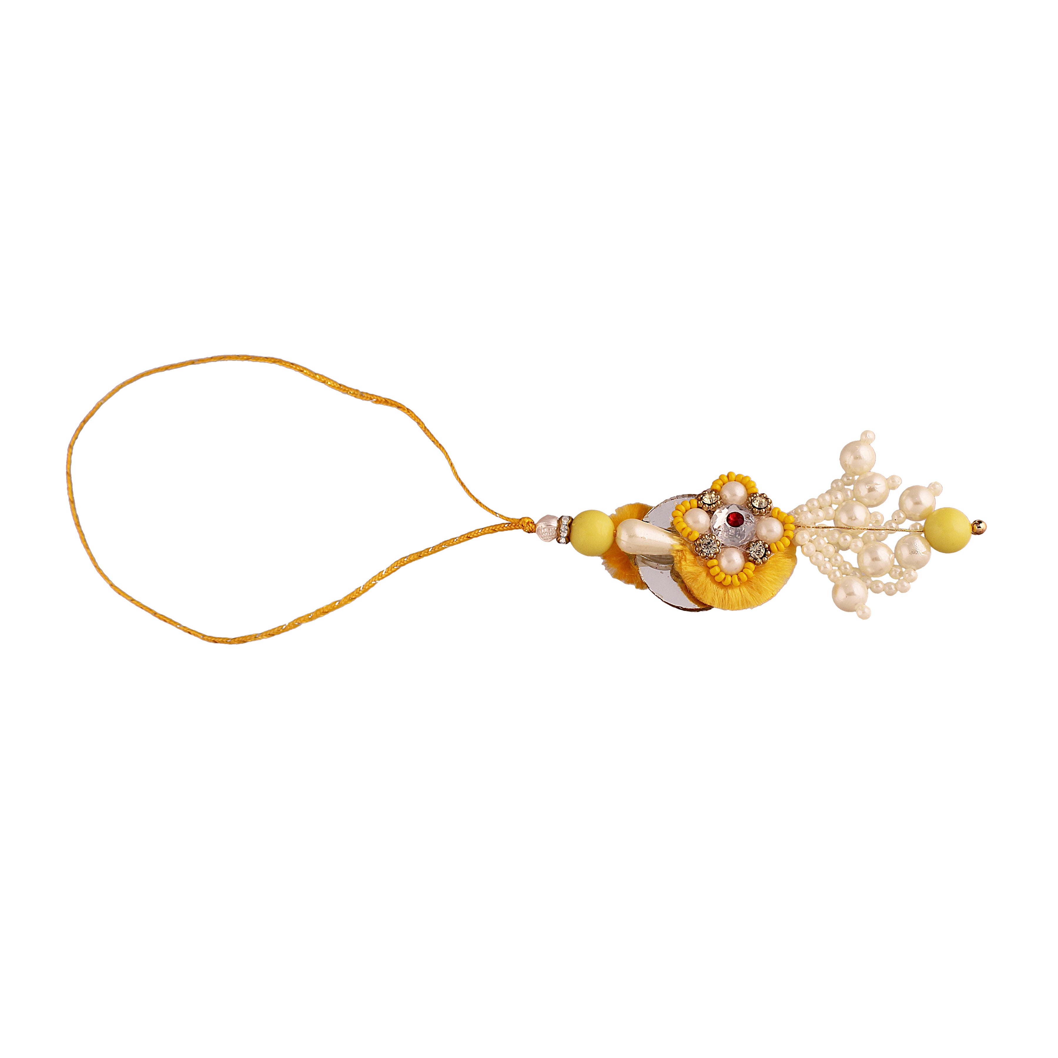 Yellow White Pearl Bead Bhaiya Bhabhi Rakhi With Roli and Chawal