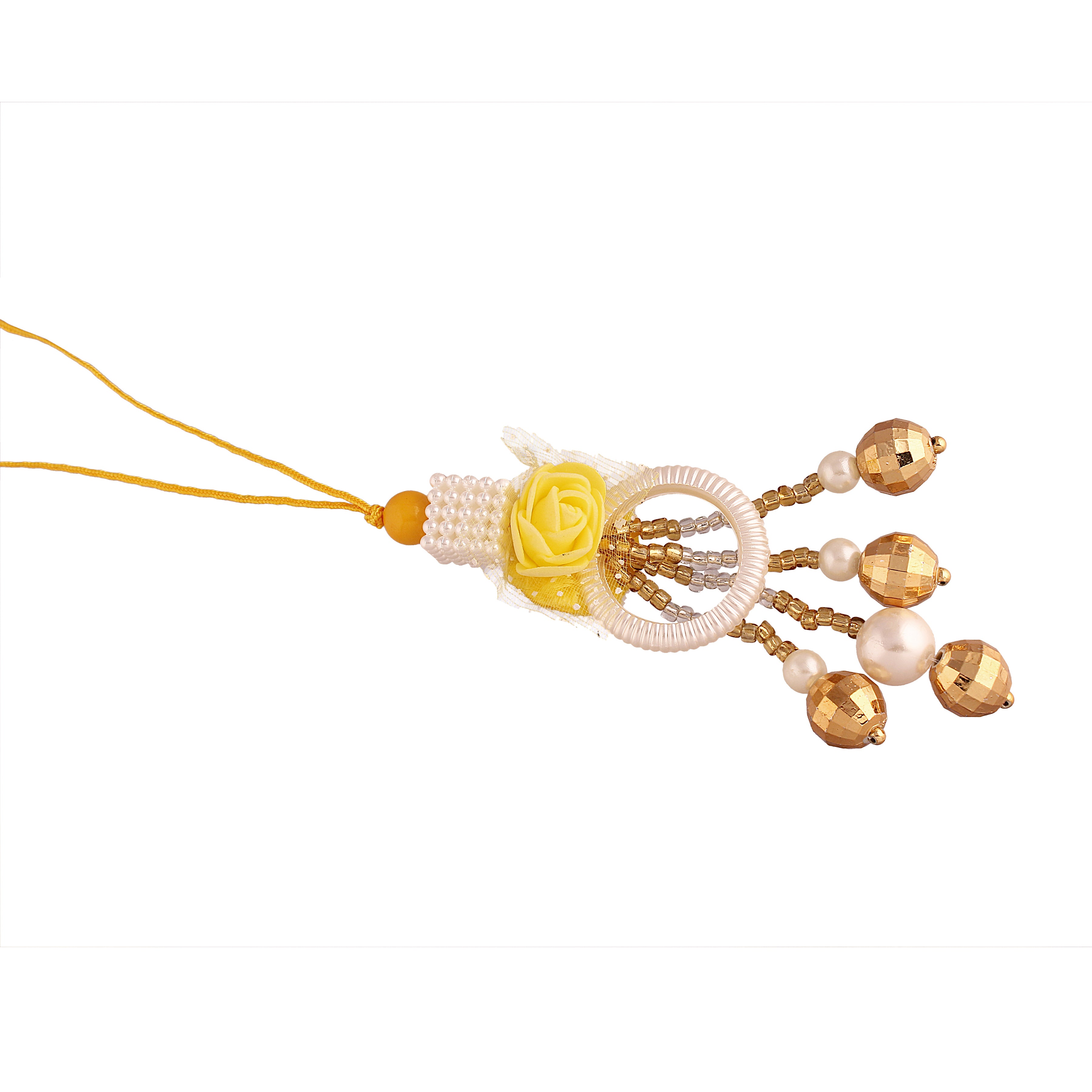Yellow Pearl Bead Bhaiya Bhabhi Rakhi With Roli chawal