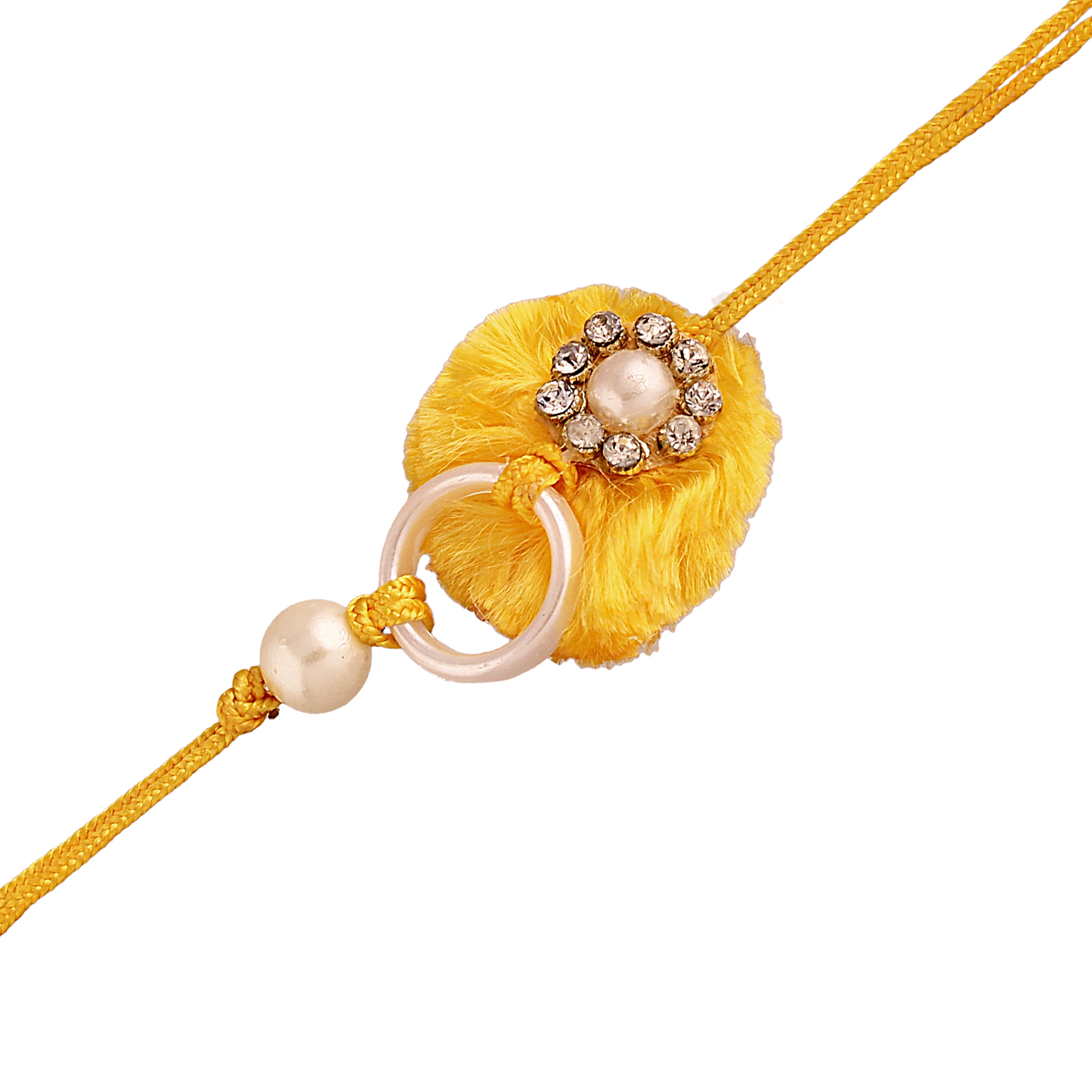 Yellow Pearl Bead Bhaiya Bhabhi Rakhi With Roli chawal