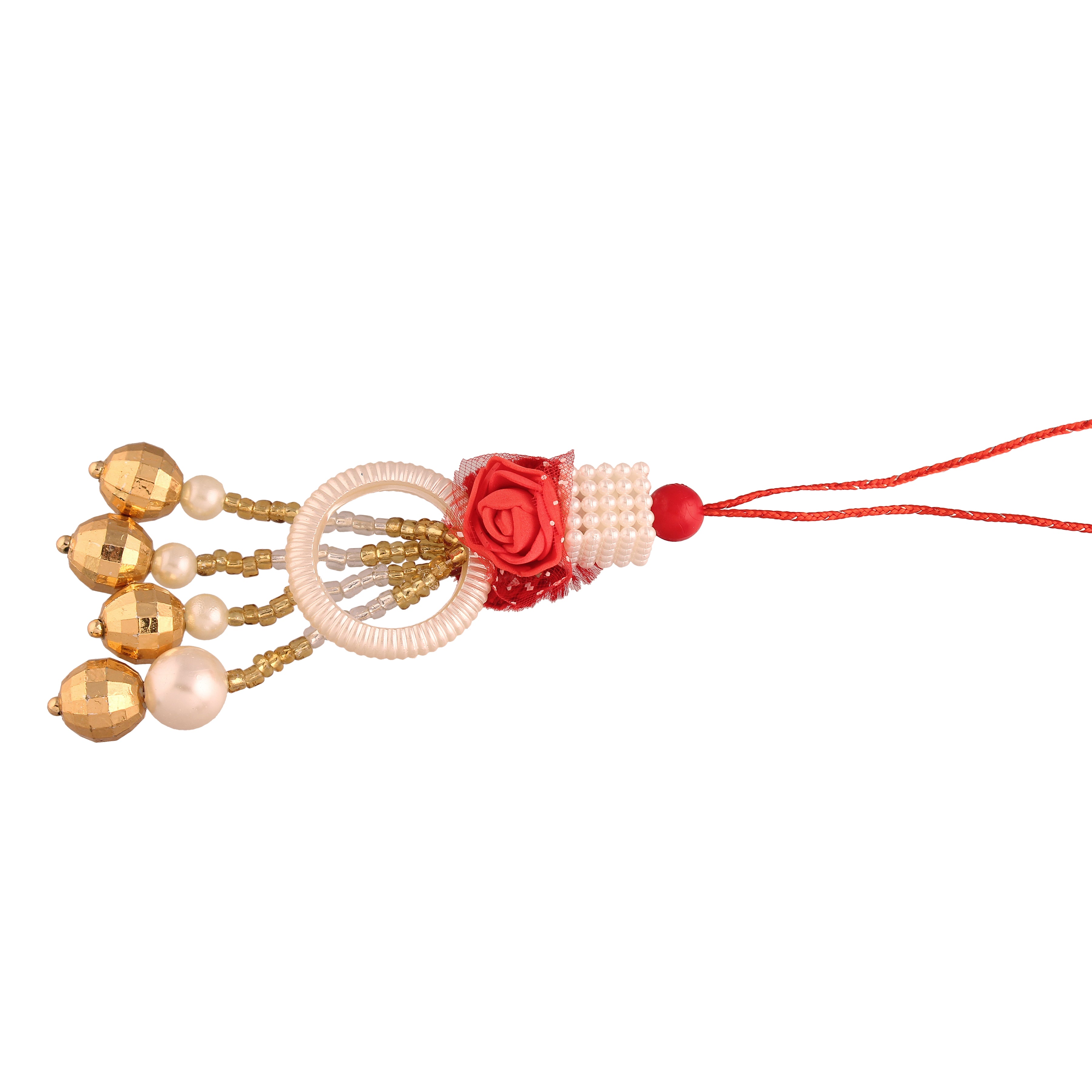 Red Flower Pearl Rakhi Bhaiya Bhabhi With Roli Chawal