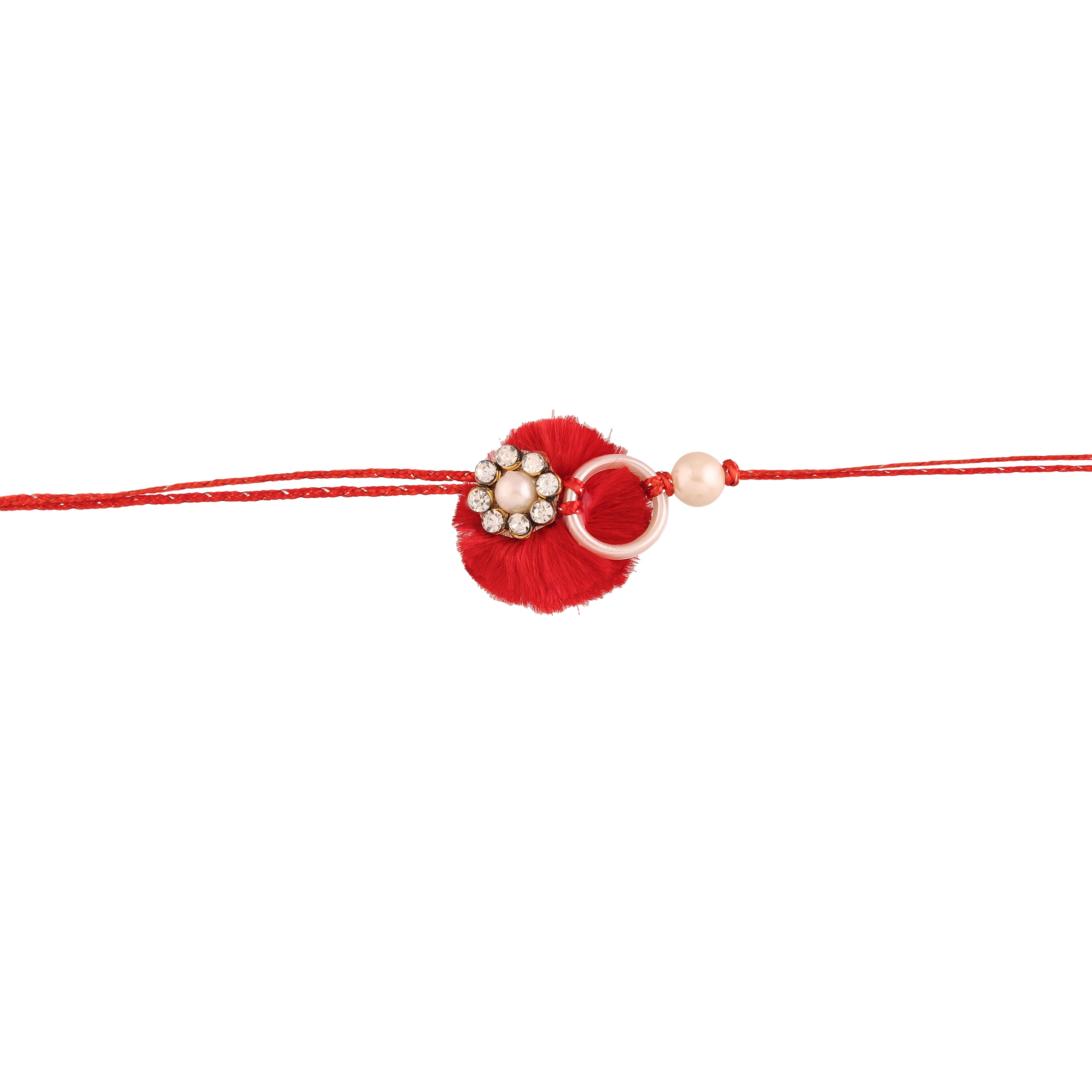 Red Flower Pearl Rakhi Bhaiya Bhabhi With Roli Chawal