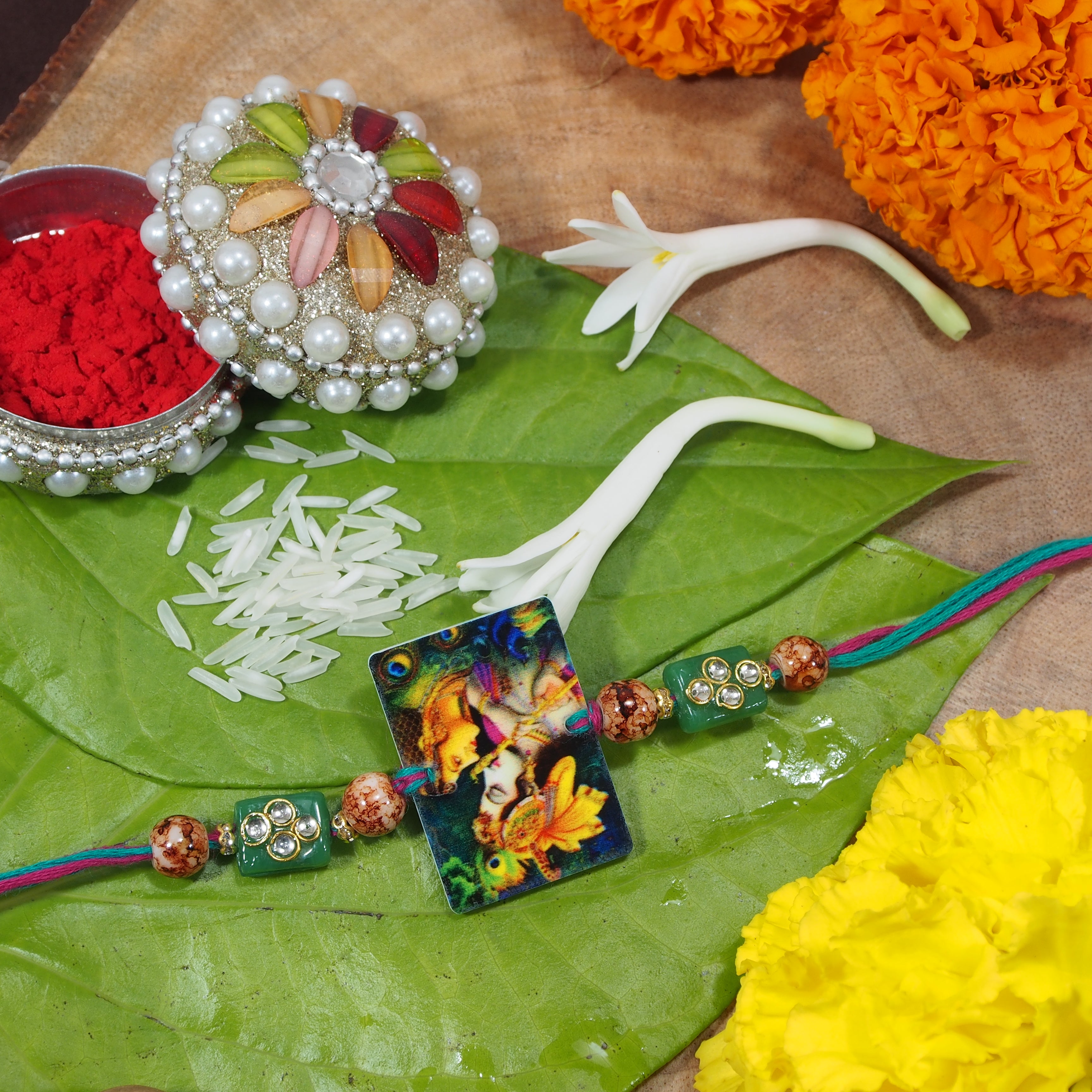 Radha Krishna Pearl Rakhi for Brother