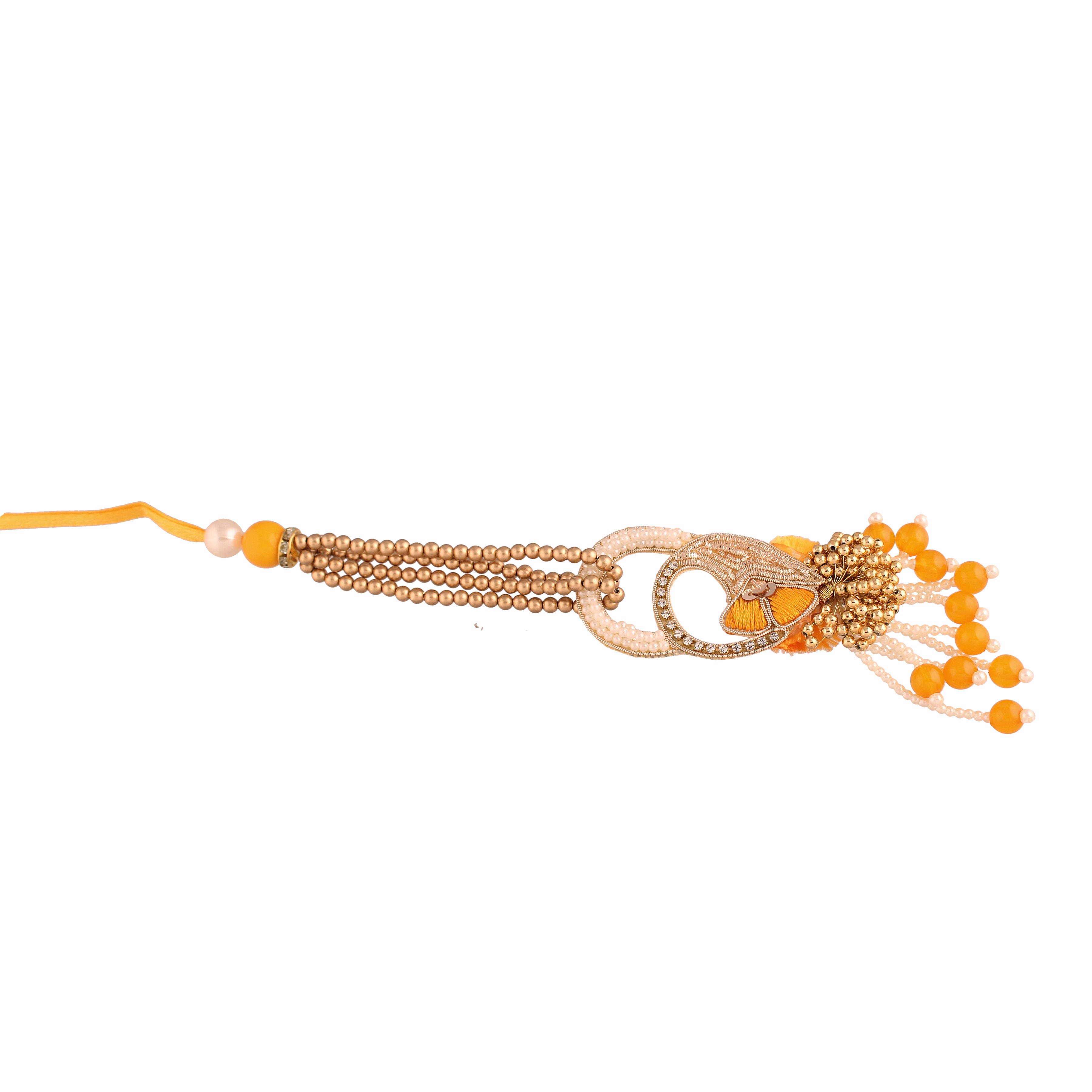 Yellow Pearl Bead Bhaiya Bhabhi Rakhi With Roli Chawal