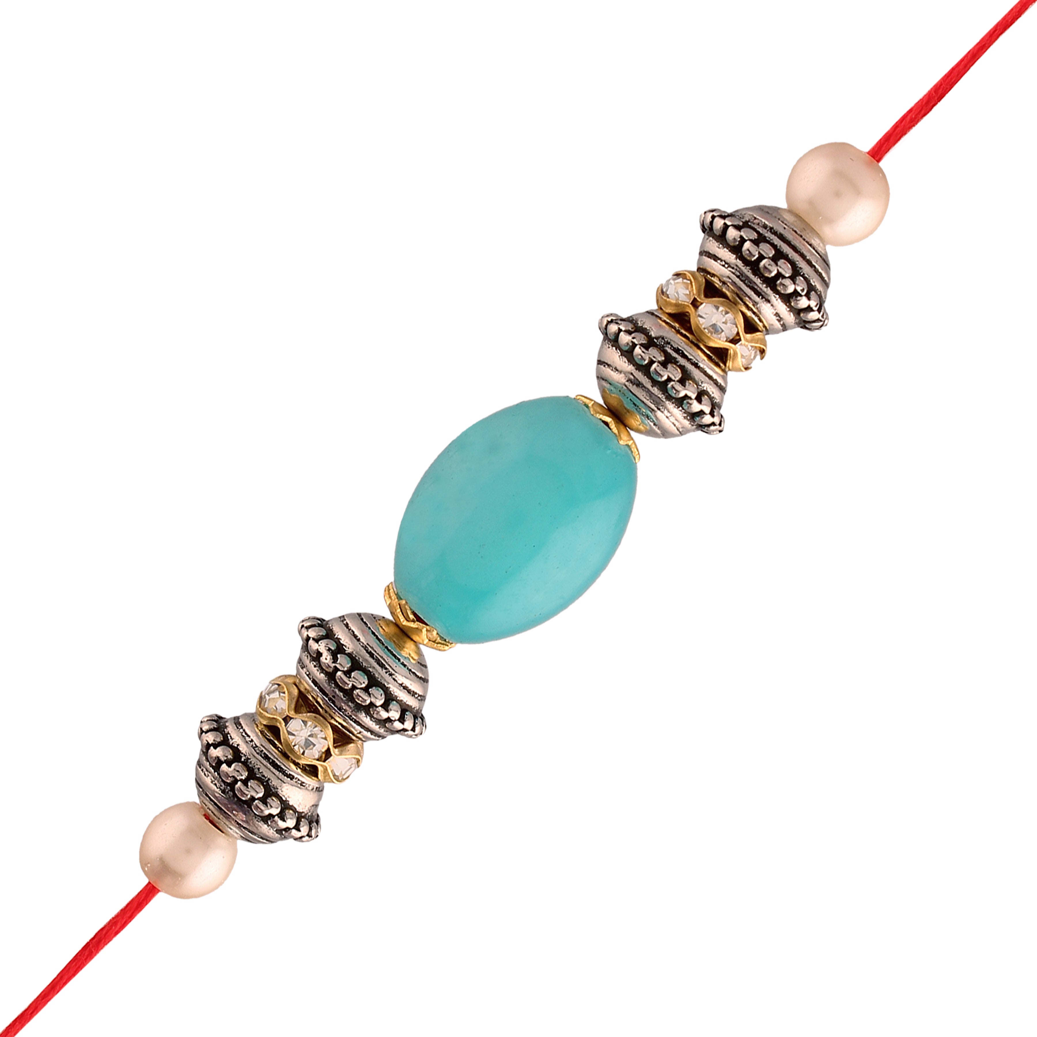 Gold Plated Ethnic Designer Kundan Pearl Rakhi Bracelet for Brother/Men