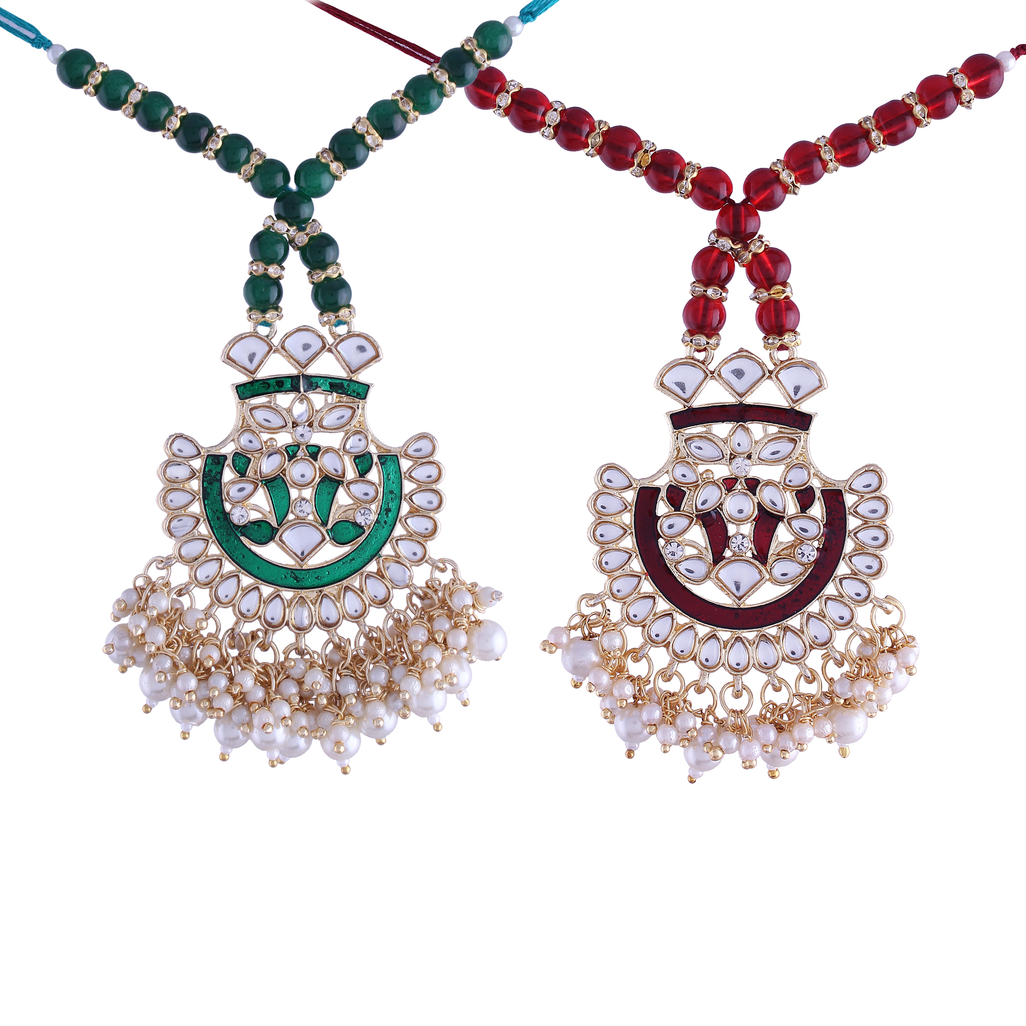 Gold Plated Designer Lumba Kundan Pearl Rakhi For Bhabhi