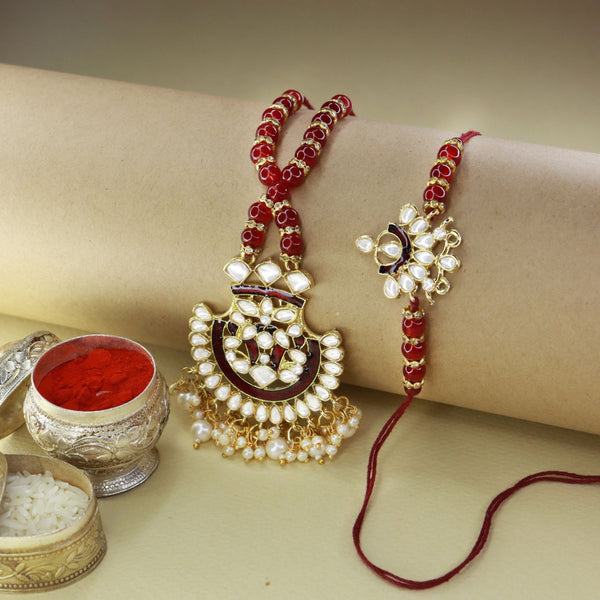 meenakri , kundan , pearls ,stones ,lumba rakhi