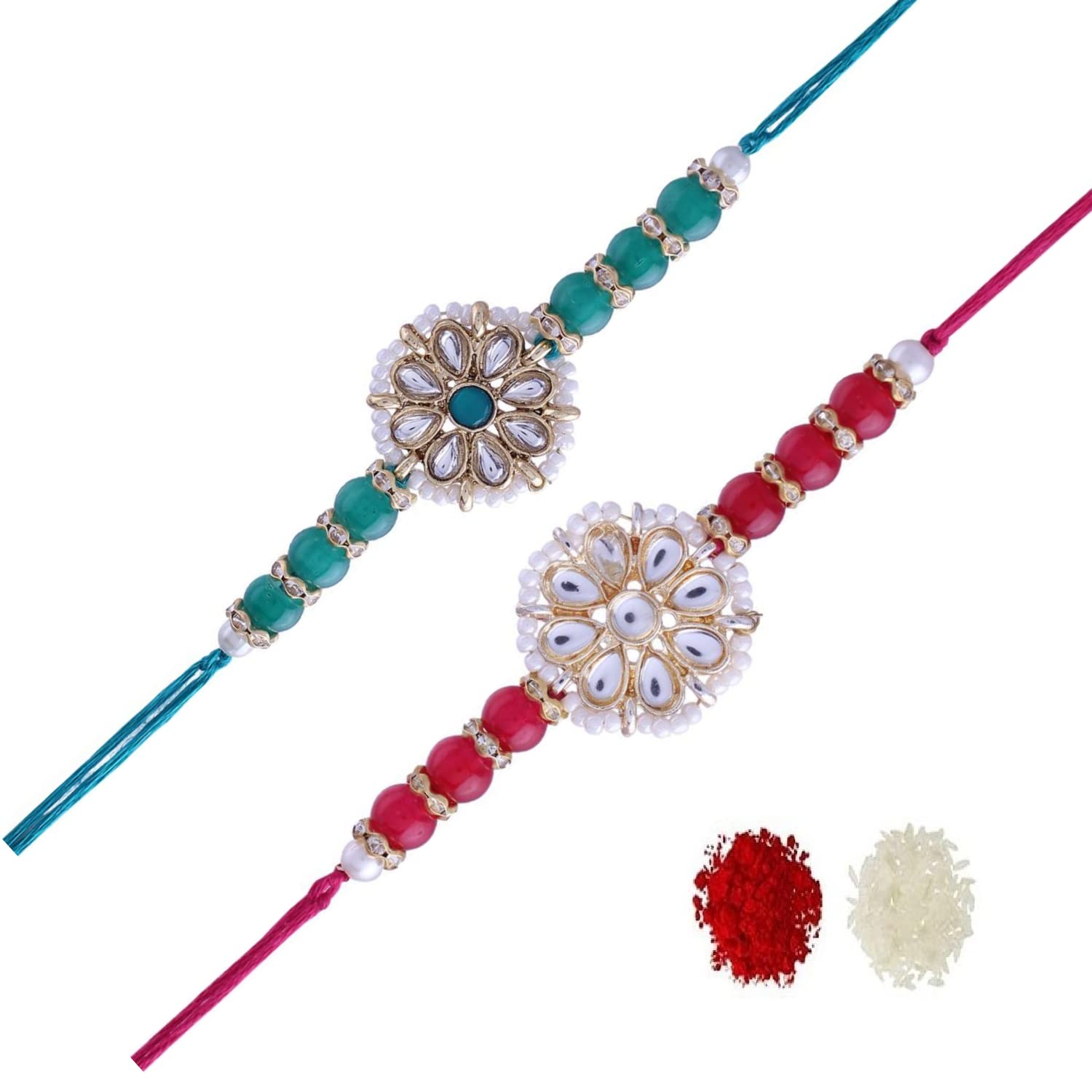 18k Gold Plated Pearl Combo Rakhi Bracelet for Men/Brother (Pack of 2)