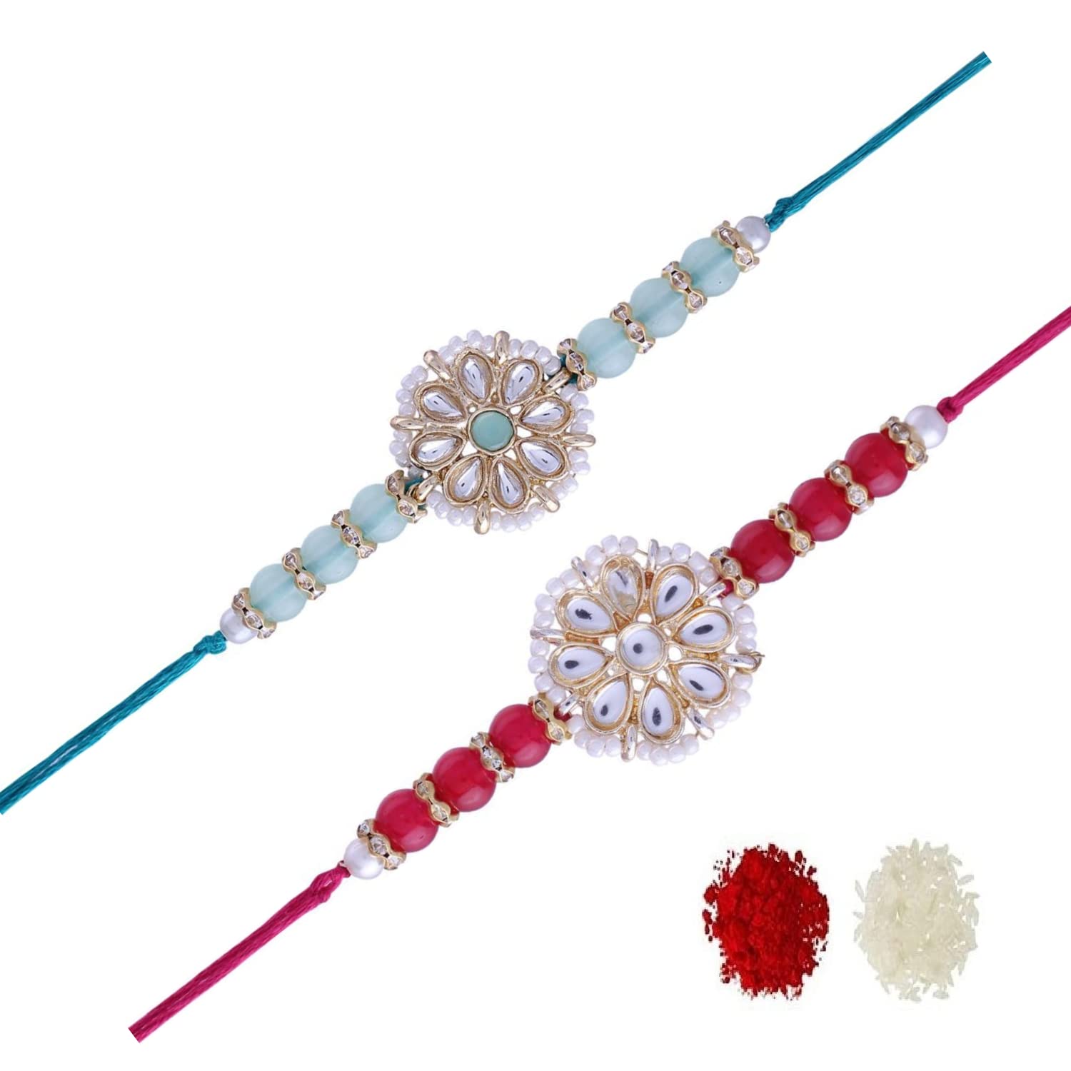 18k Gold Plated Pearl Combo Rakhi Bracelet for Men/Brother (Pack of 2)