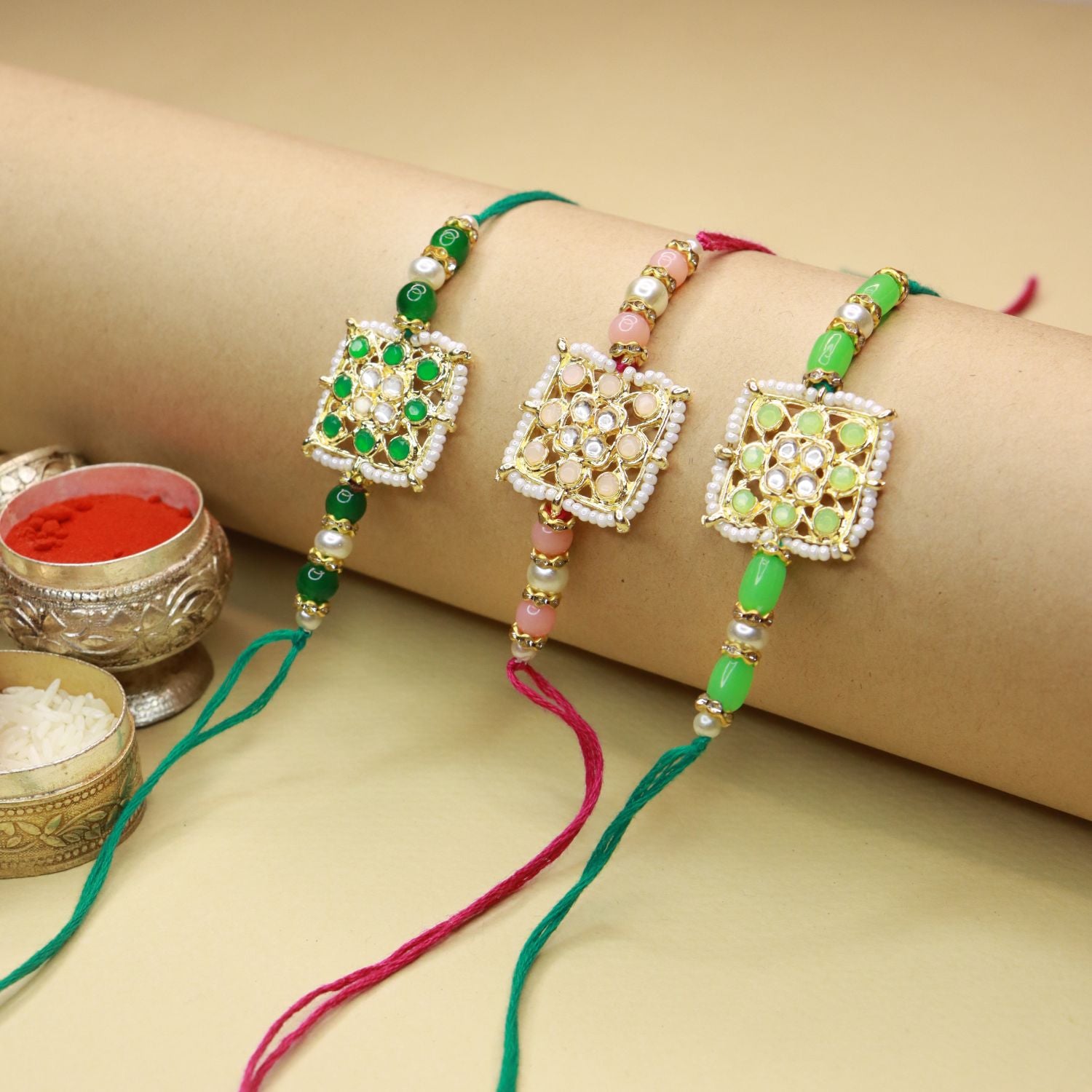 kundan , pearls , stones , rakhi