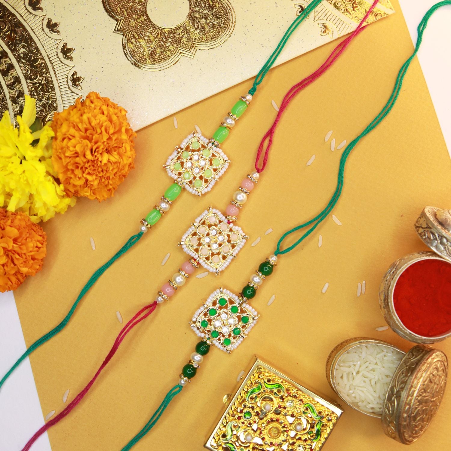 Designer Pearl Beads Studded Rakhi Bracelet for Brother/ Bhaiya