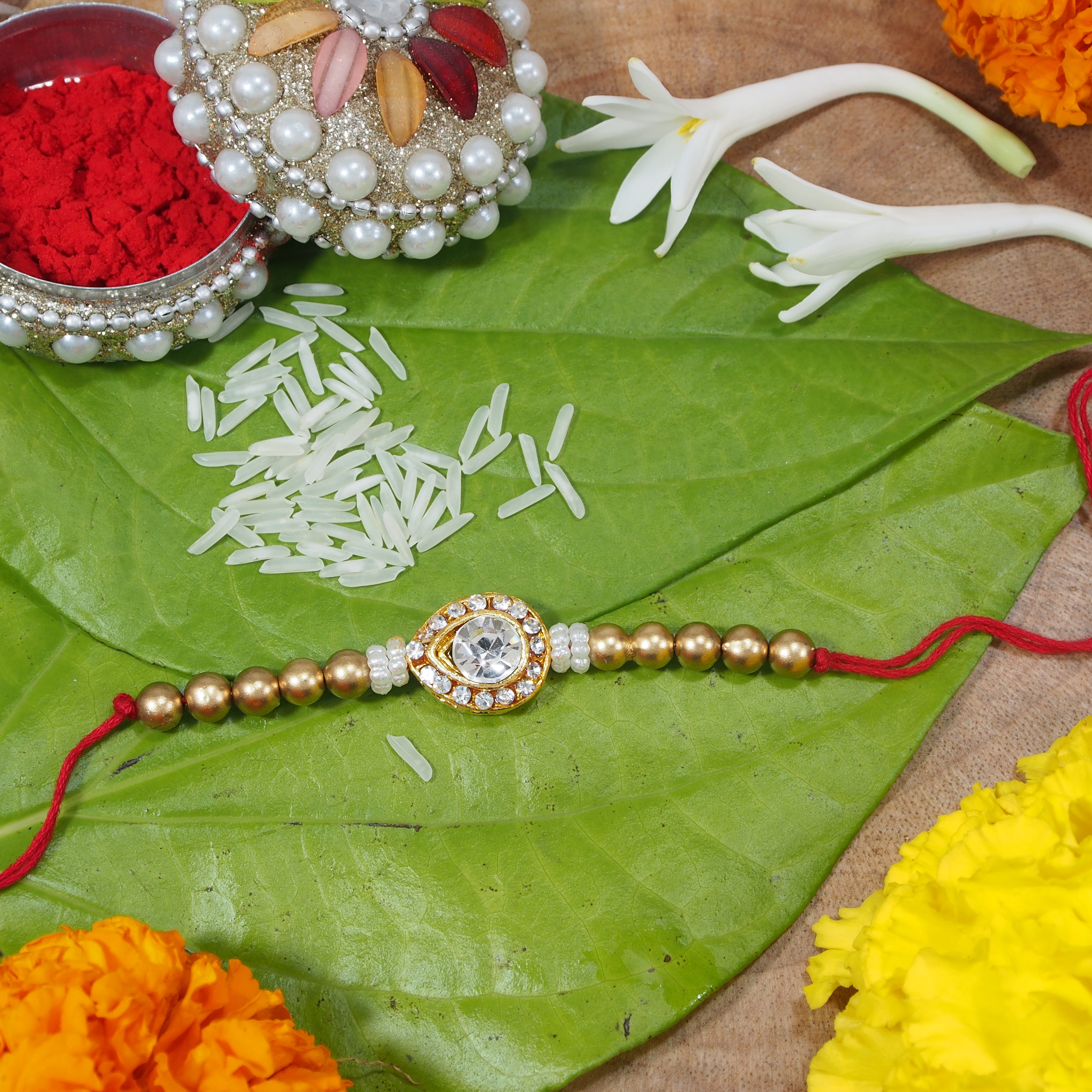 Gold Plated Stone Studded Rakhi for Men